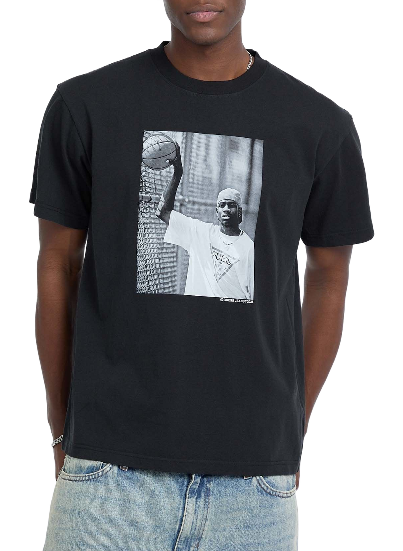 T-shirt imprimé Allen Iverson en coton GUESS Noir