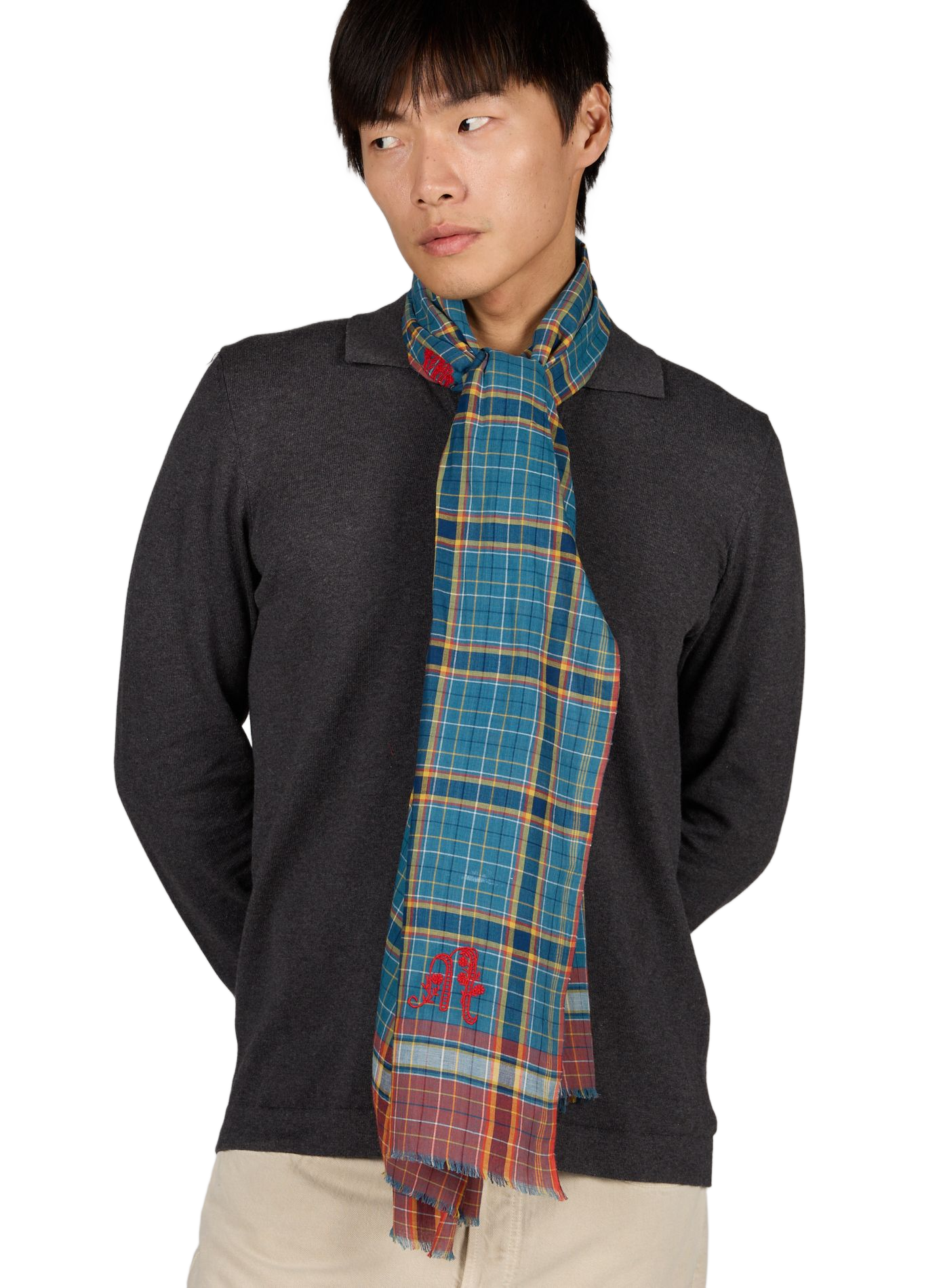 Checkered Alphabet Cotton Scarf MOISMONT Blue