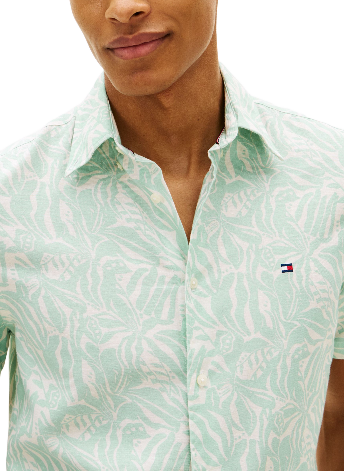 Chemise manches courtes à fleurs en coton et lin TOMMY HILFIGER Green