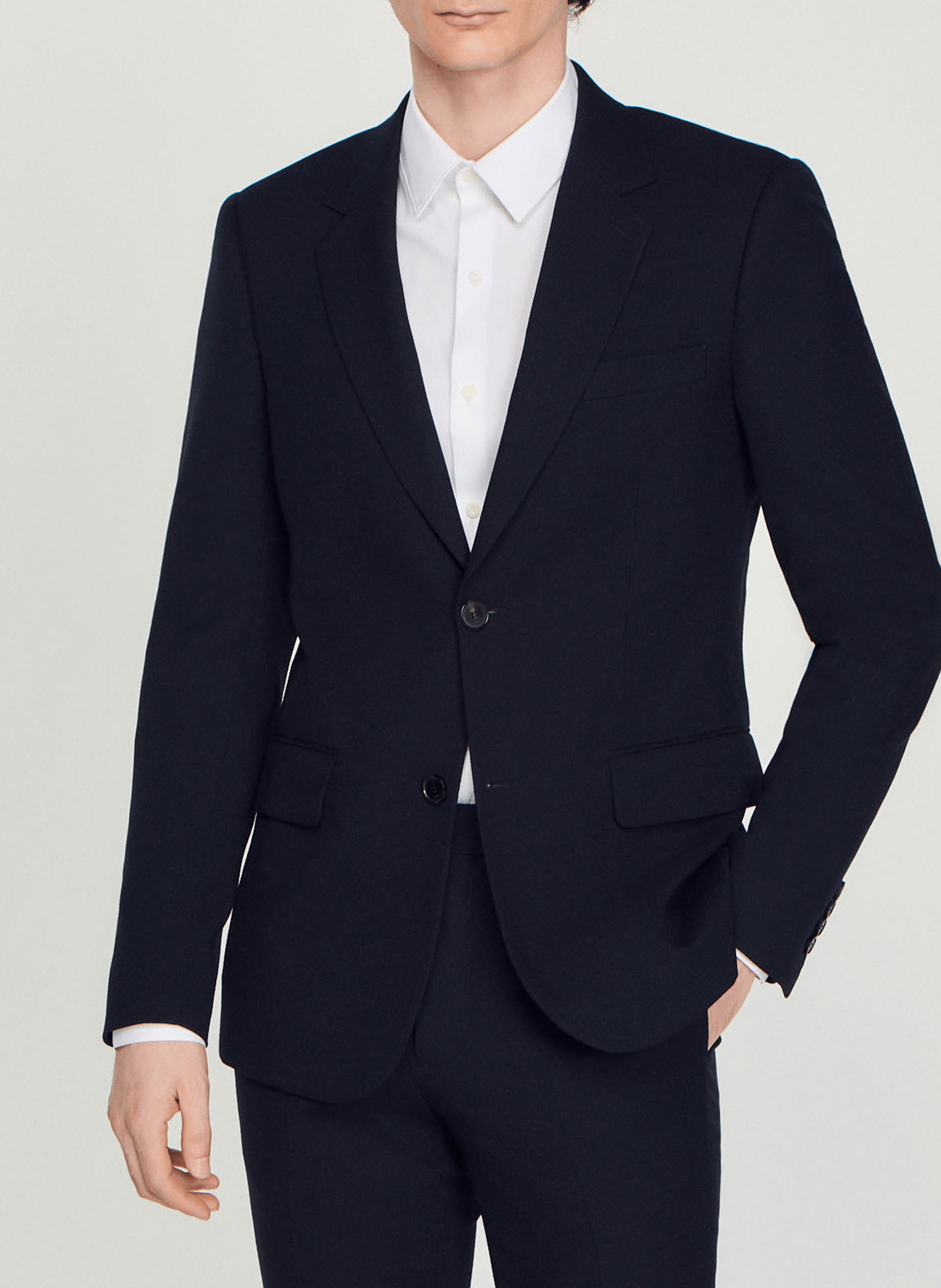 Veste col tailleur en laine SANDRO Bleu