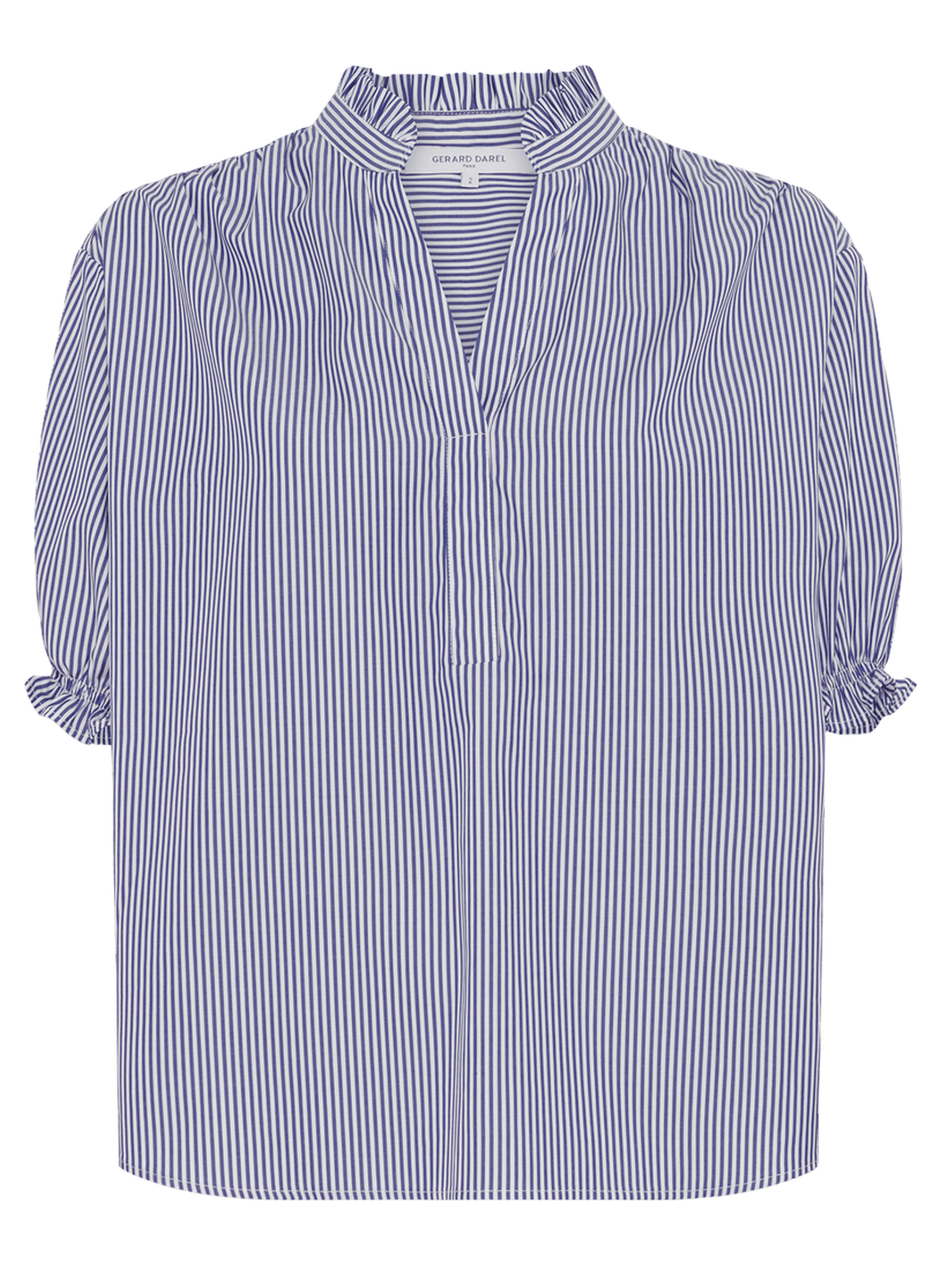 Blouse rayée à volants en popeline -  clee Bleu