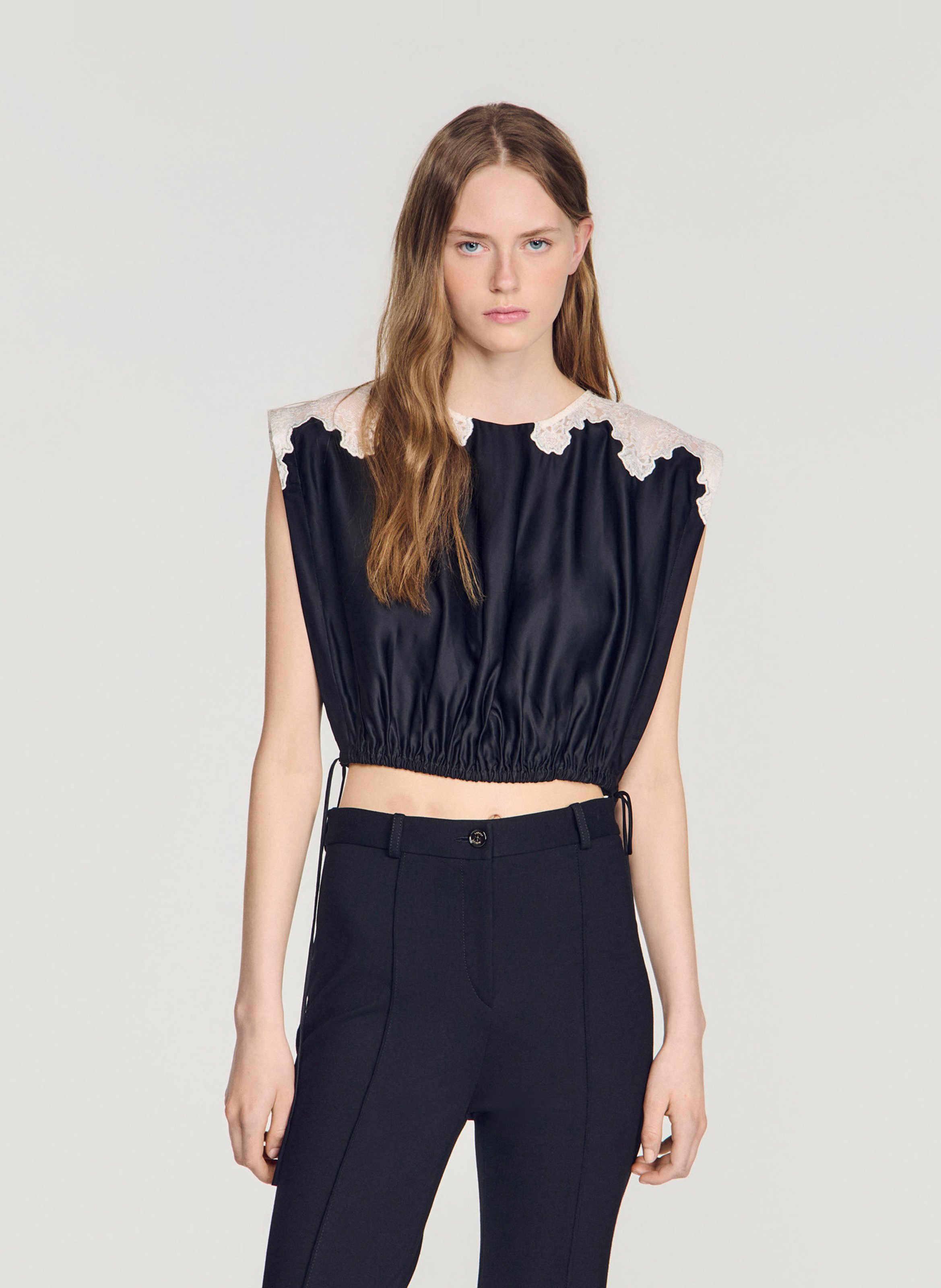 Top court col rond SANDRO Noir