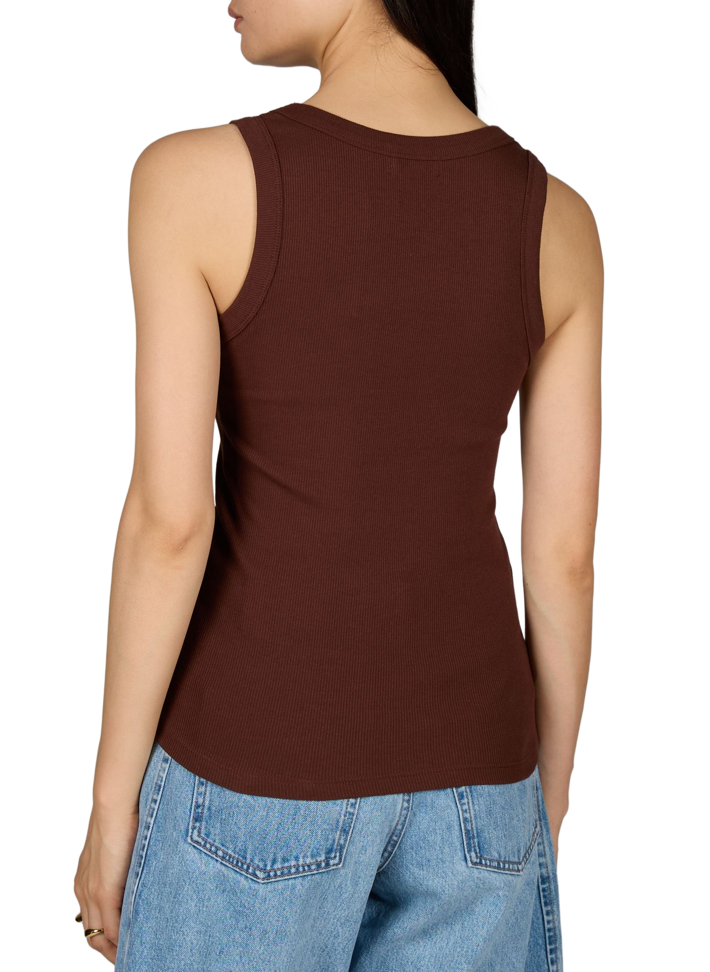 Ribbed cotton blend Tank top TOPSHOP Brown