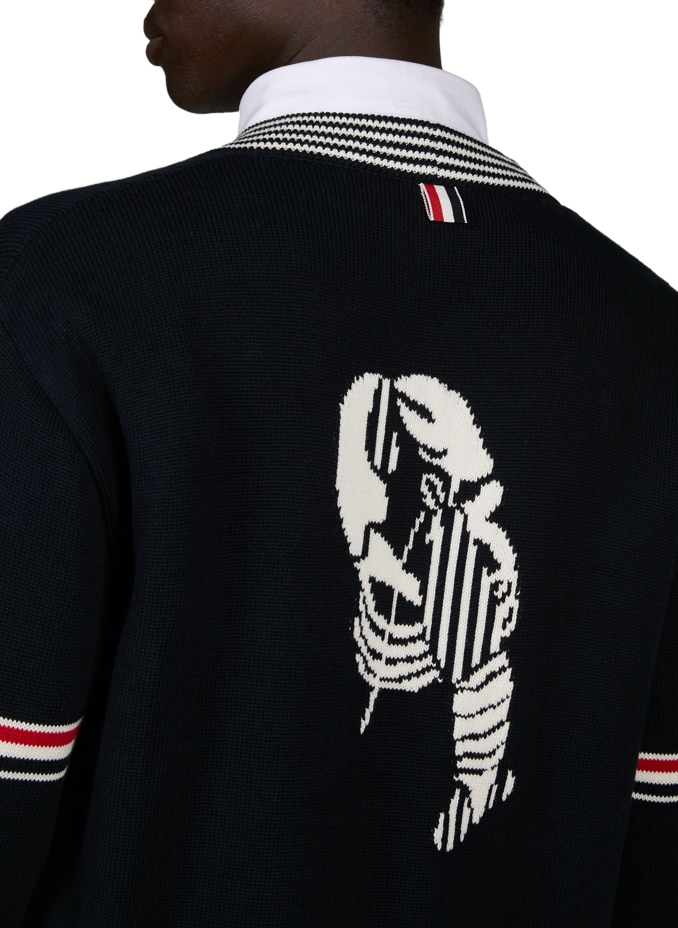 Straight cotton knit cardigan THOM BROWNE Blue
