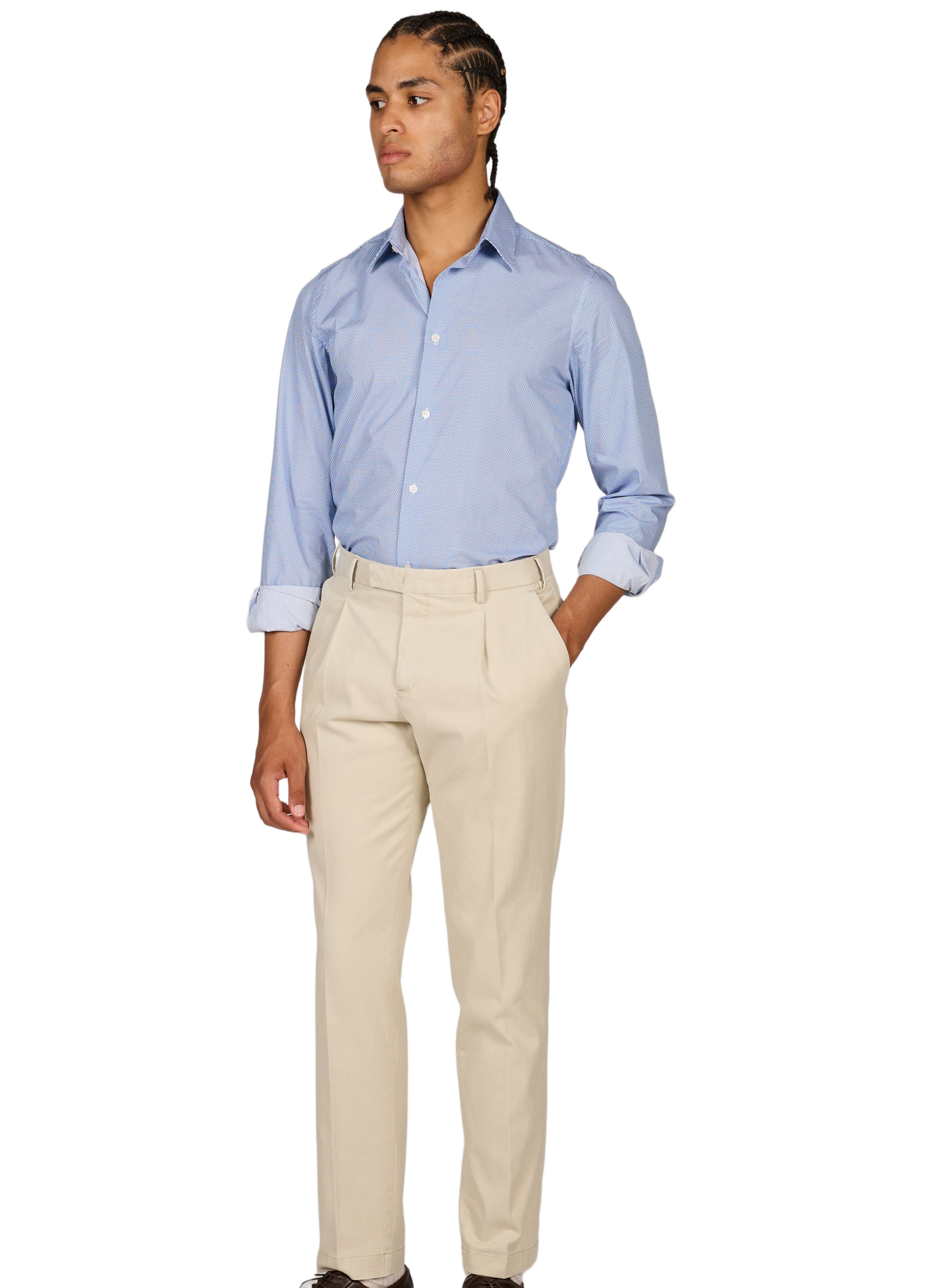 Chemise slim-fit col classique en coton imprimé AU PRINTEMPS PARIS Bleu