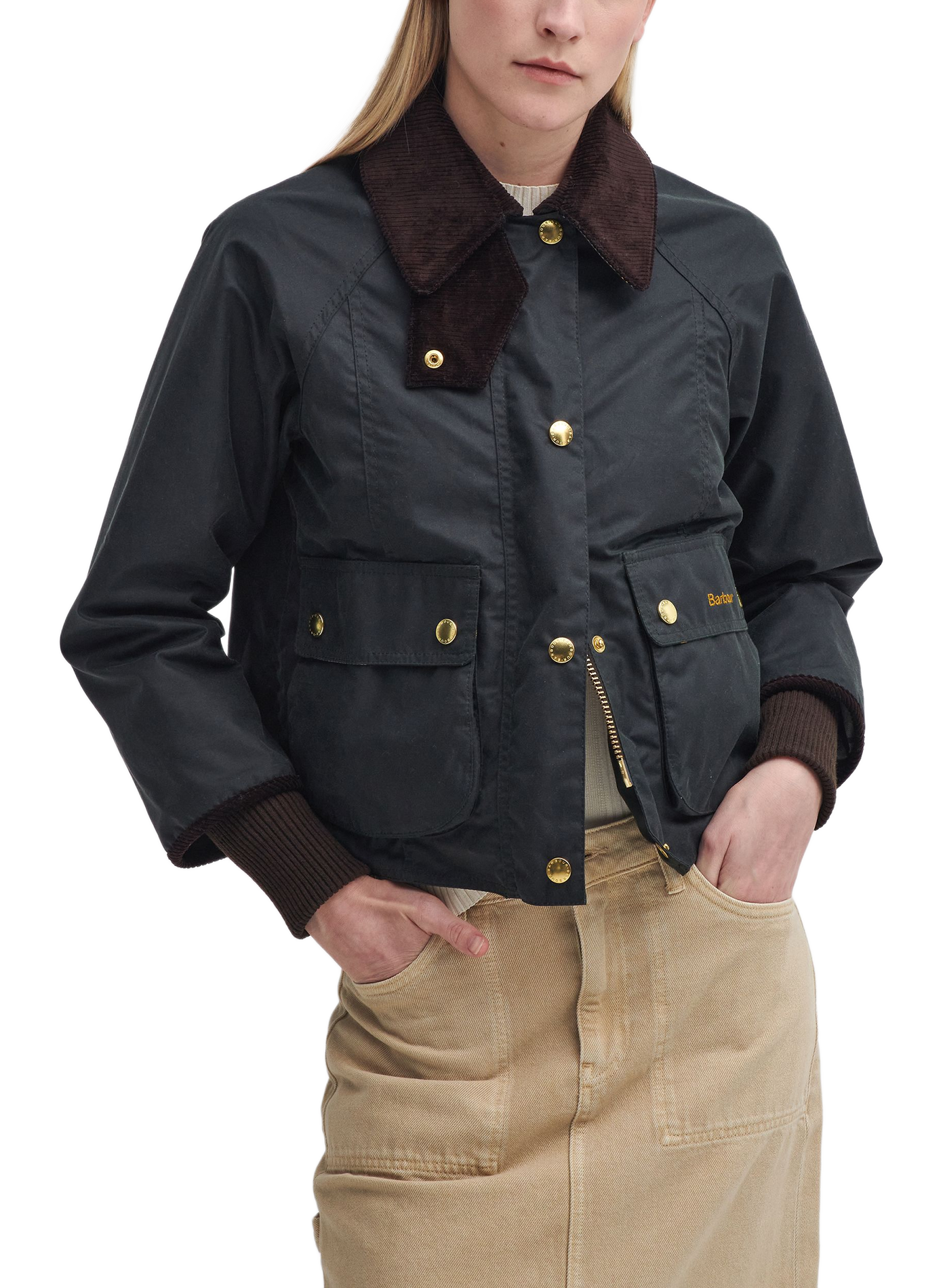 Cropped Beadnell Wax Jacket in Cotton BARBOUR Brown