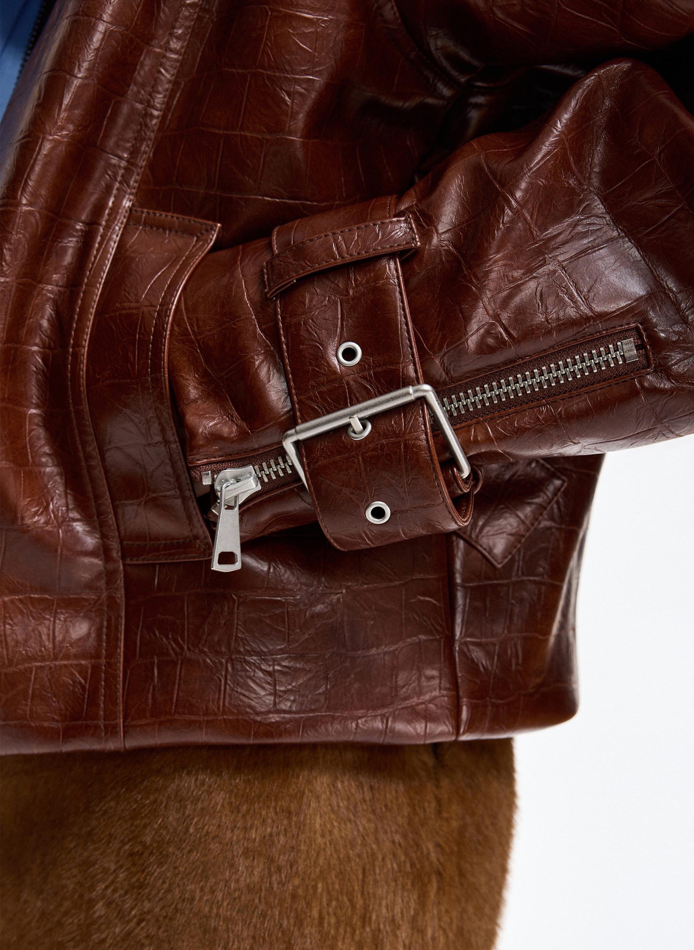 Veste oversize col en fourrure synthétique kabuki ESSENTIEL ANTWERP Marron