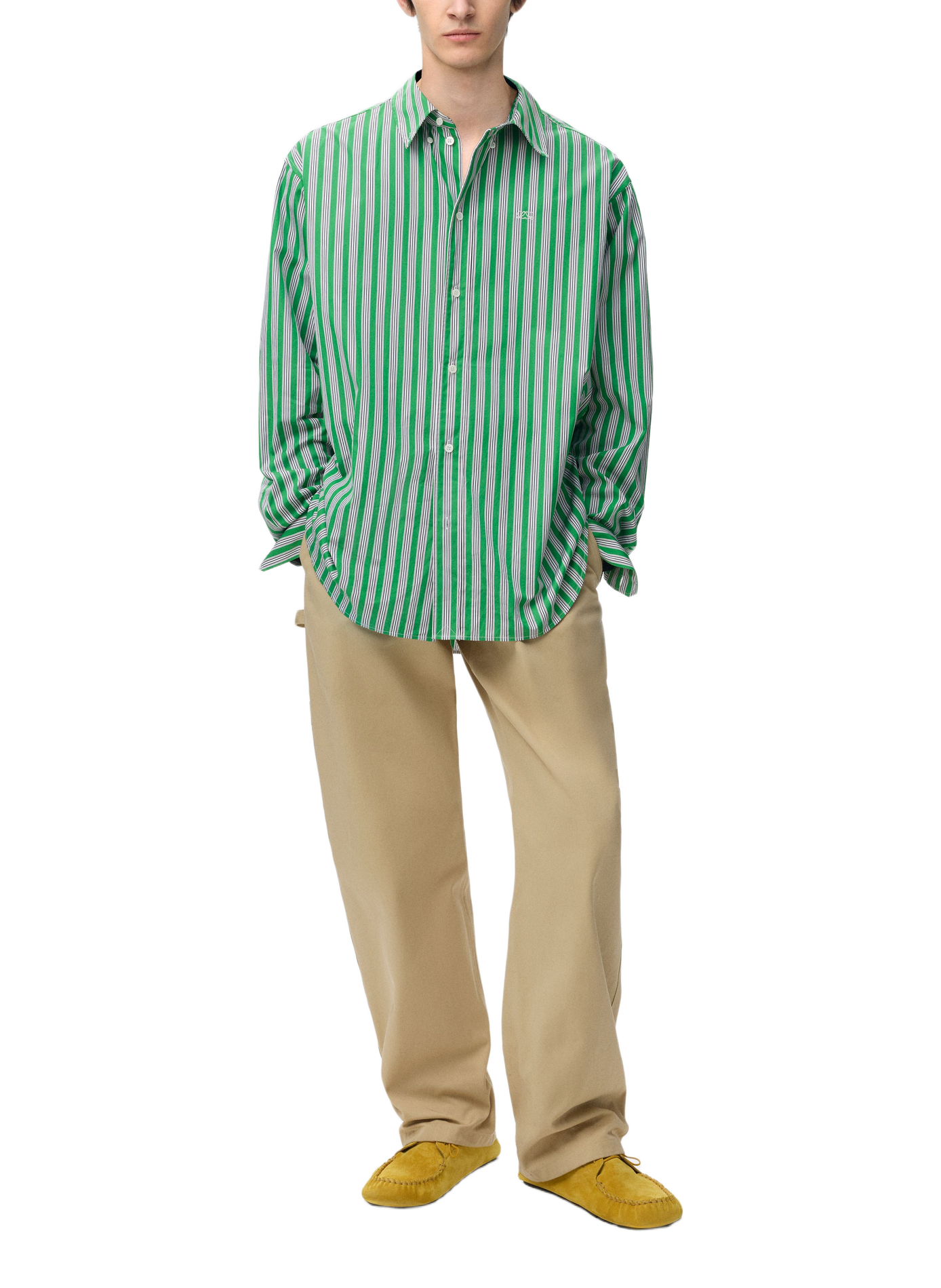 Striped shirt in cotton poplin. LOEWE Green