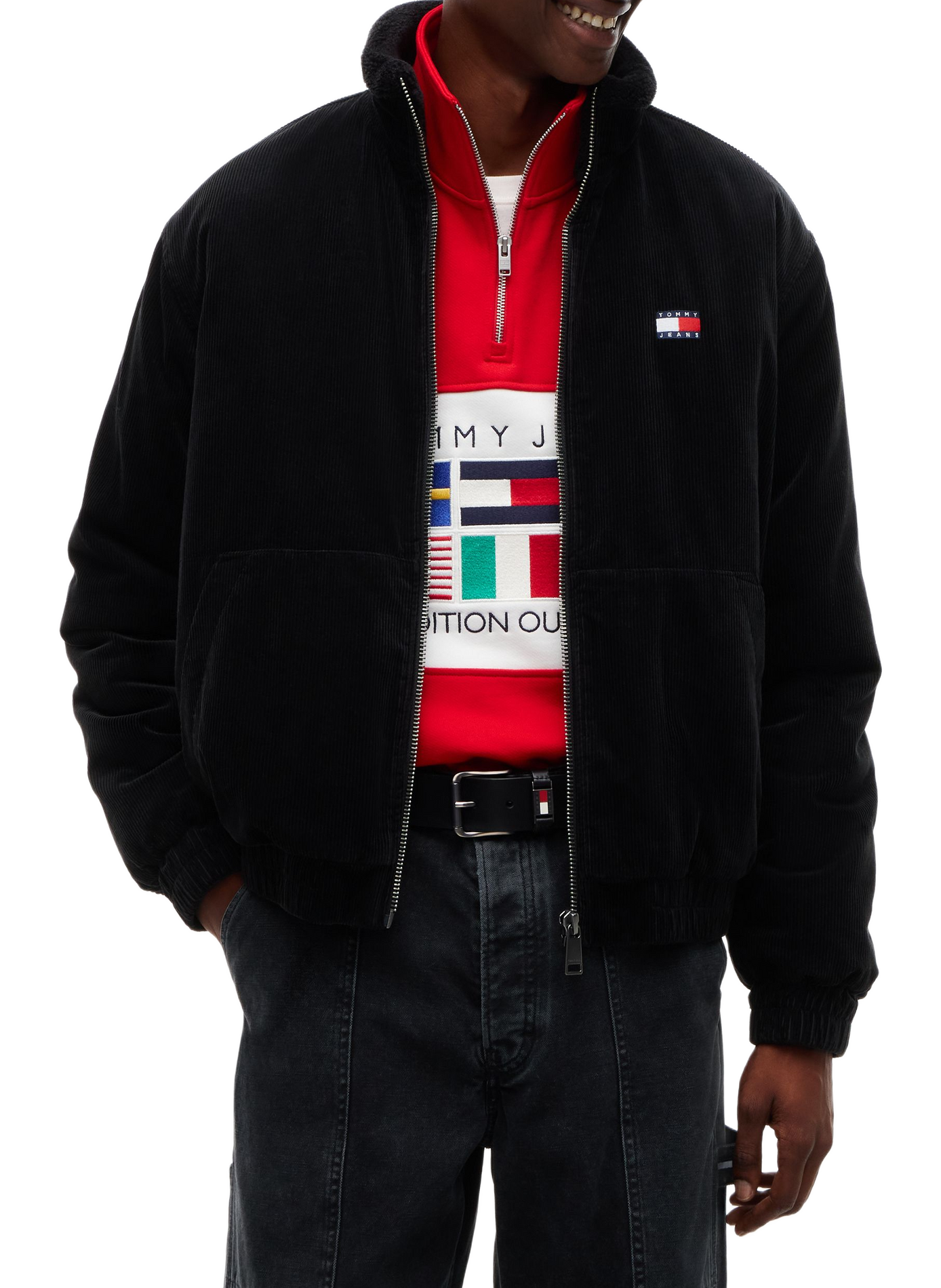 Blouson col montant zippé en velours côtelé TOMMY HILFIGER Noir