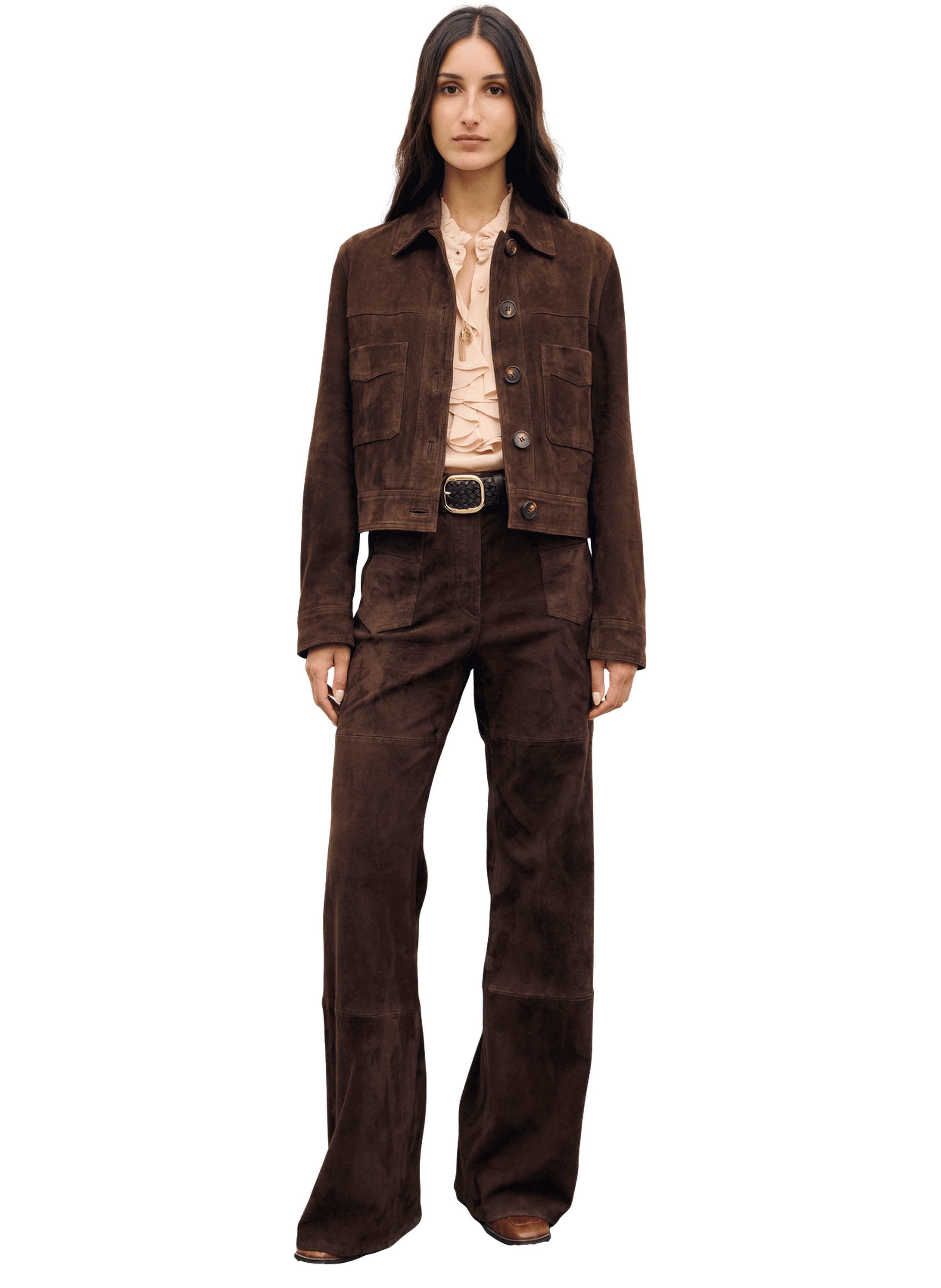 Veste courte en cuir velours - phoebe GERARD DAREL Marron