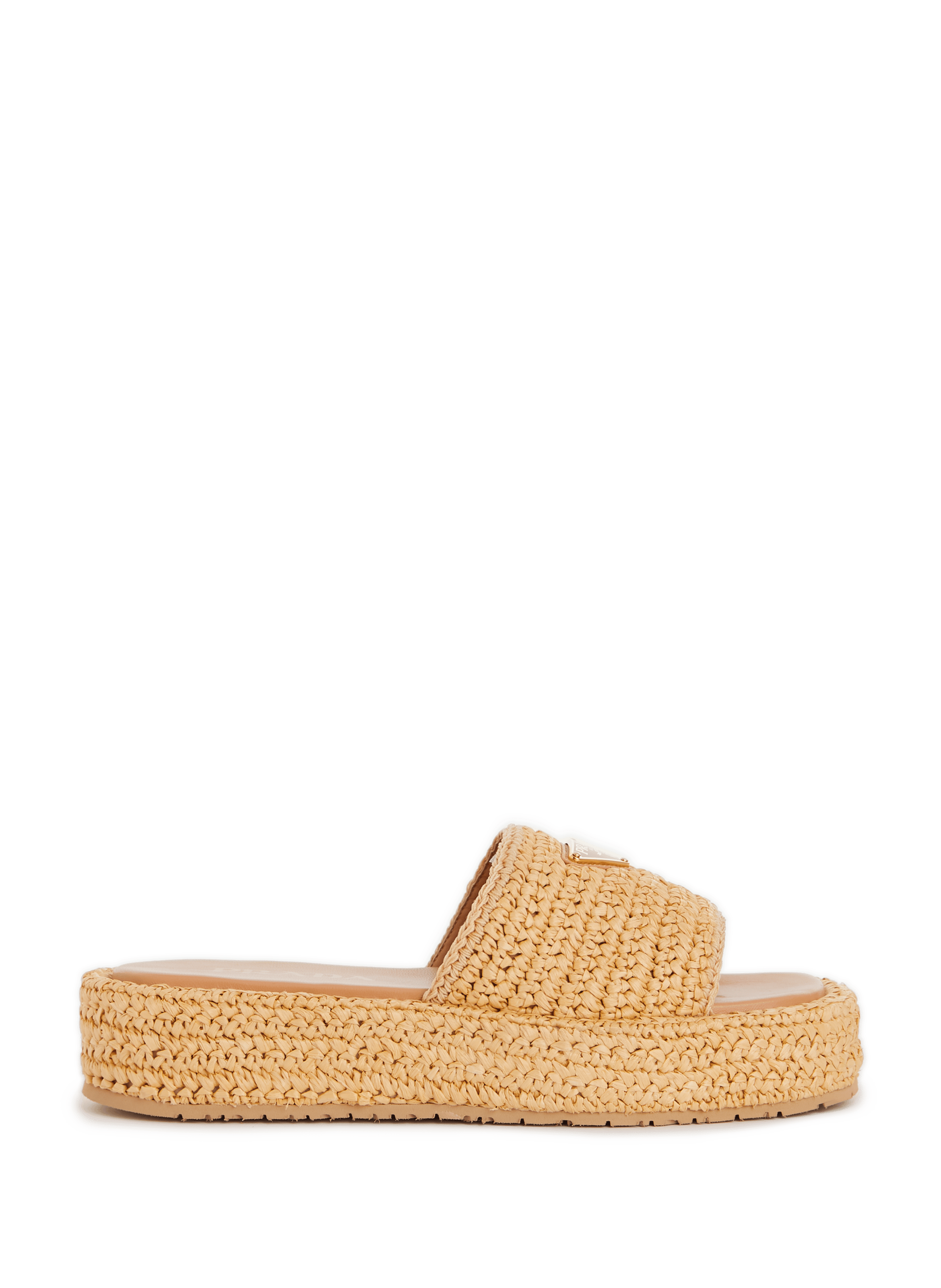 Raffia platform mules PRADA Beige