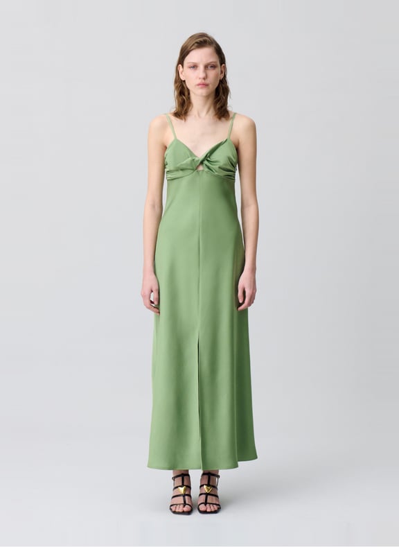 Robe longue col v satiné Vert by CLAUDIE PIERLOT CLAUDIE PIERLOT Robe longue col v satiné Vert