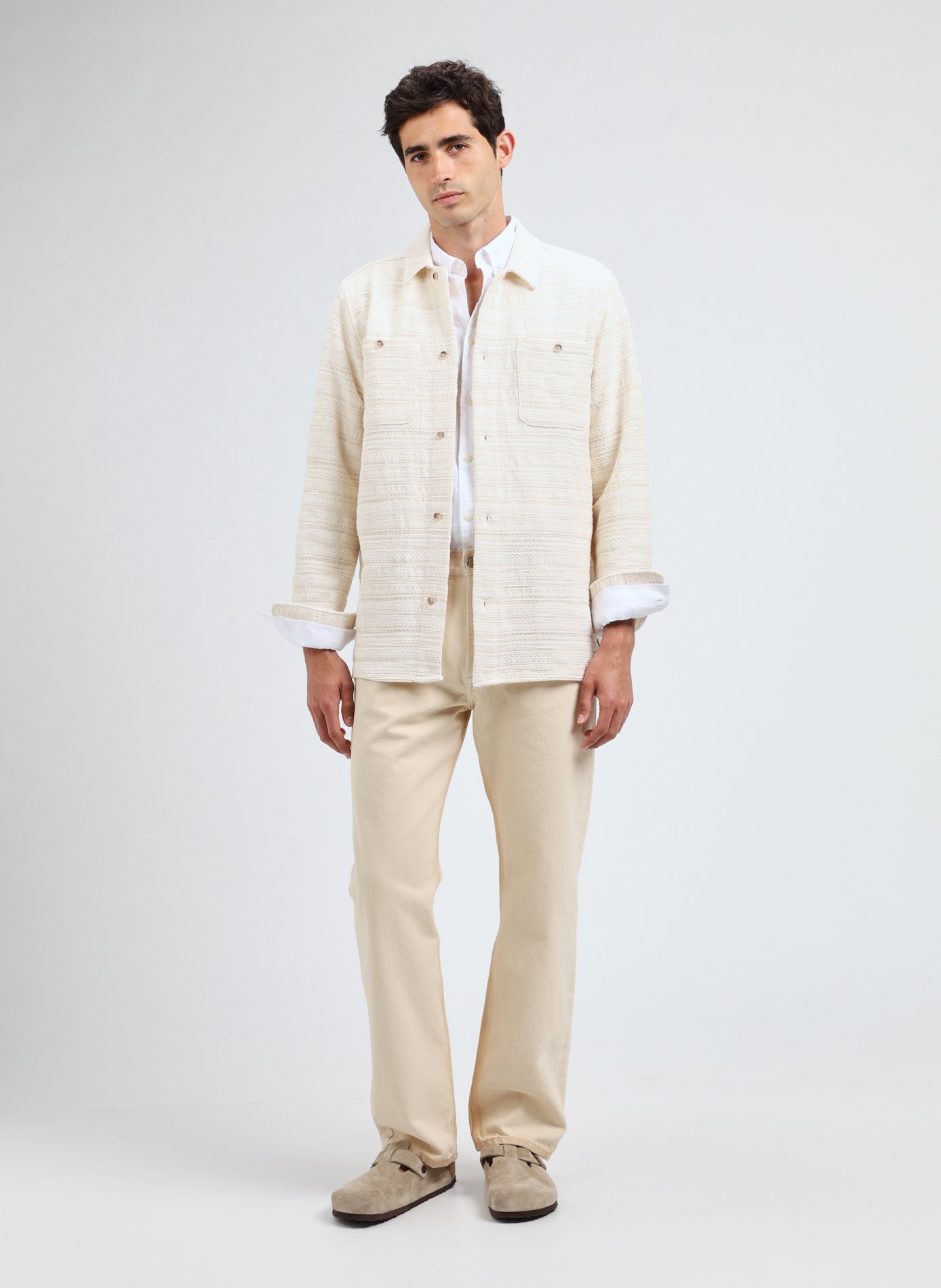 Striped textured cotton blend jacket White