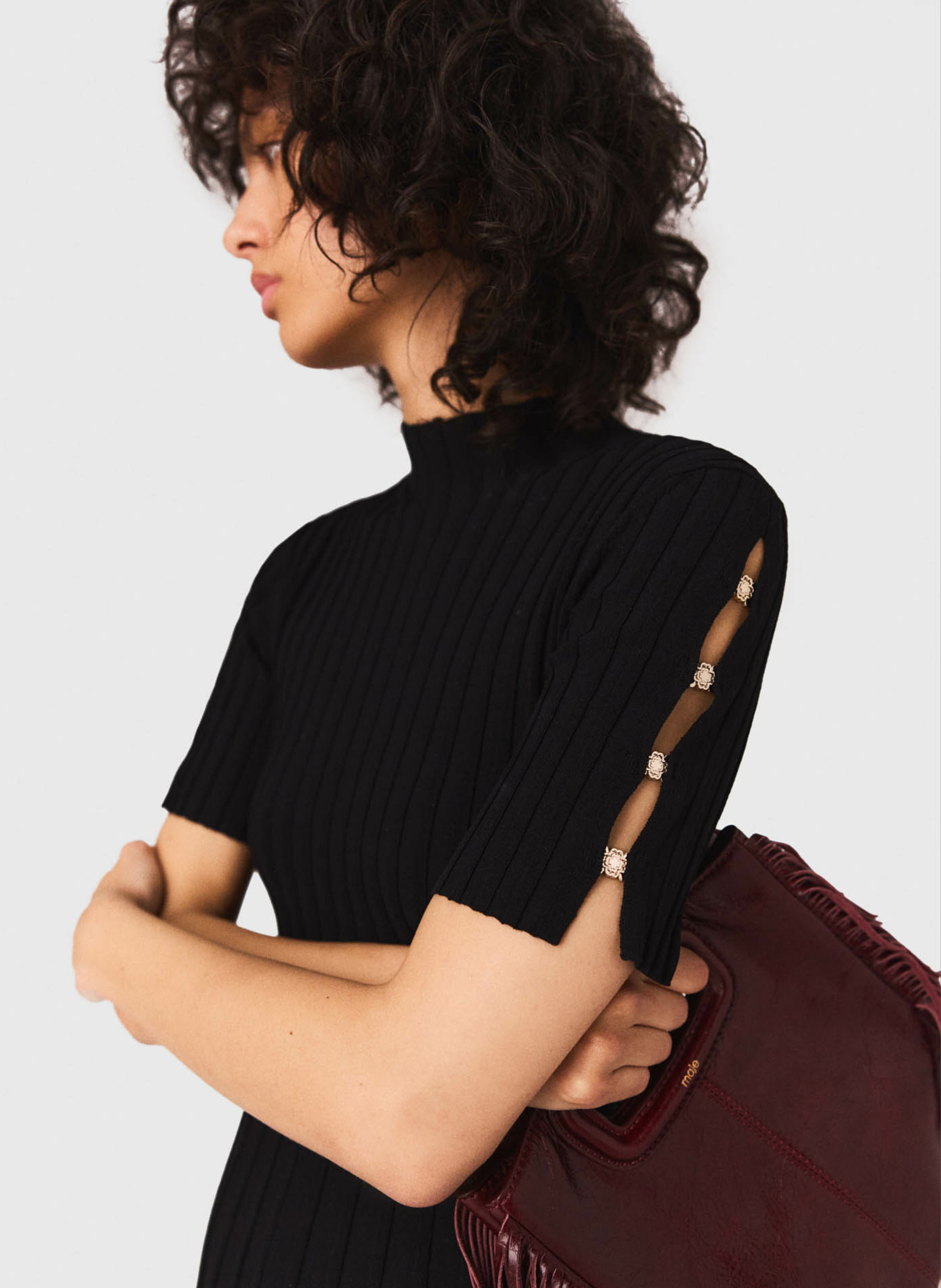 Robe courte patineuse à détails boutons Noir