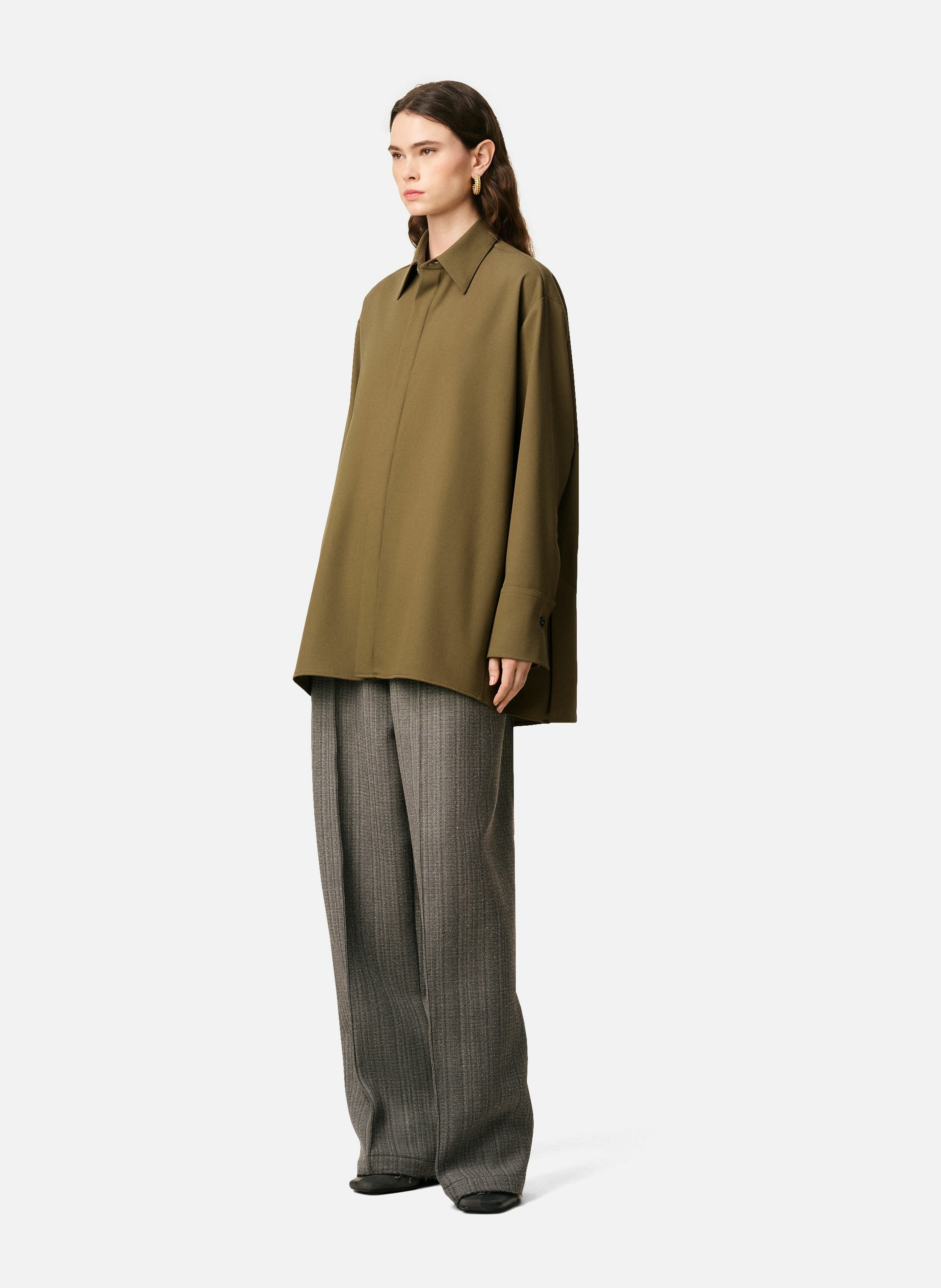 Chemise longue oversize avec fentes en laine AMI PARIS Vert