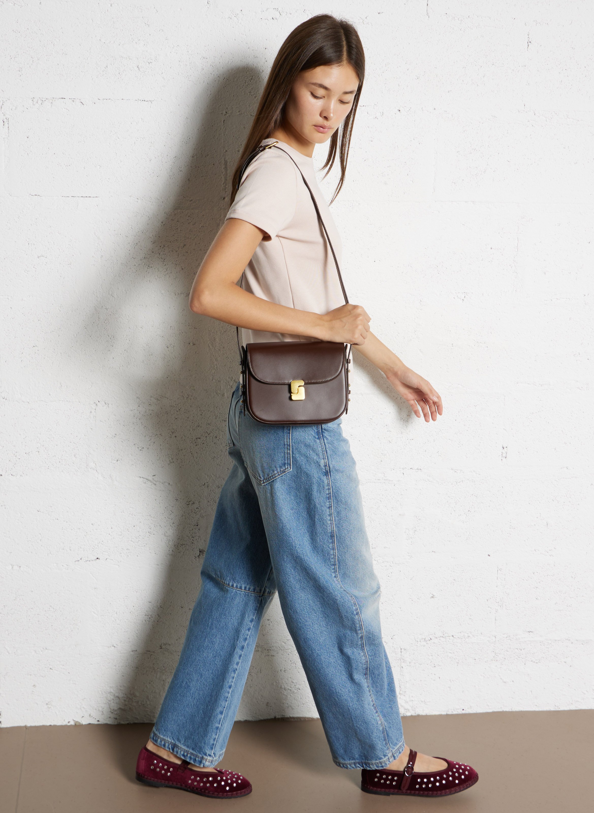 Sac bandoulière en cuir bellissima mini SOEUR Marron