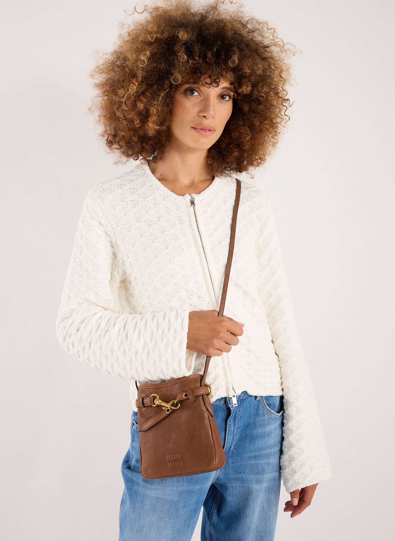 Sac à bandoulière en cuir MIU MIU Marron