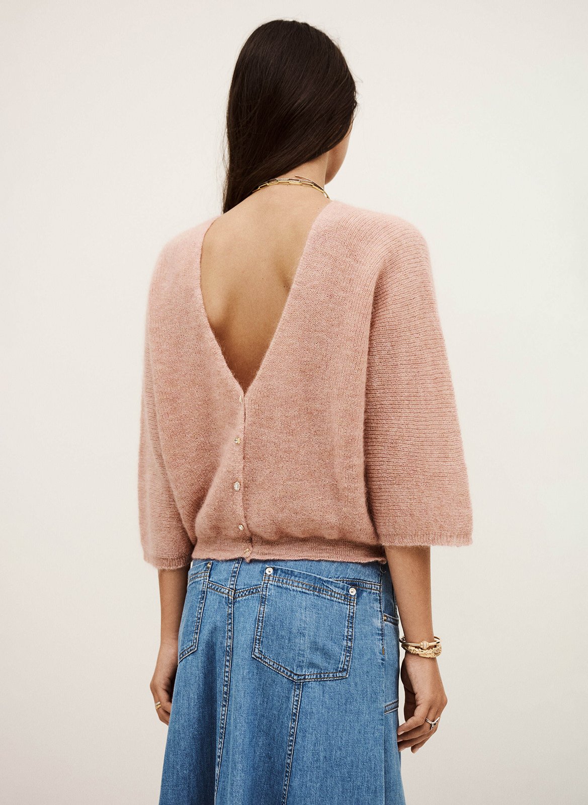 Pull droit col rond en maille isaac BA&SH Rose