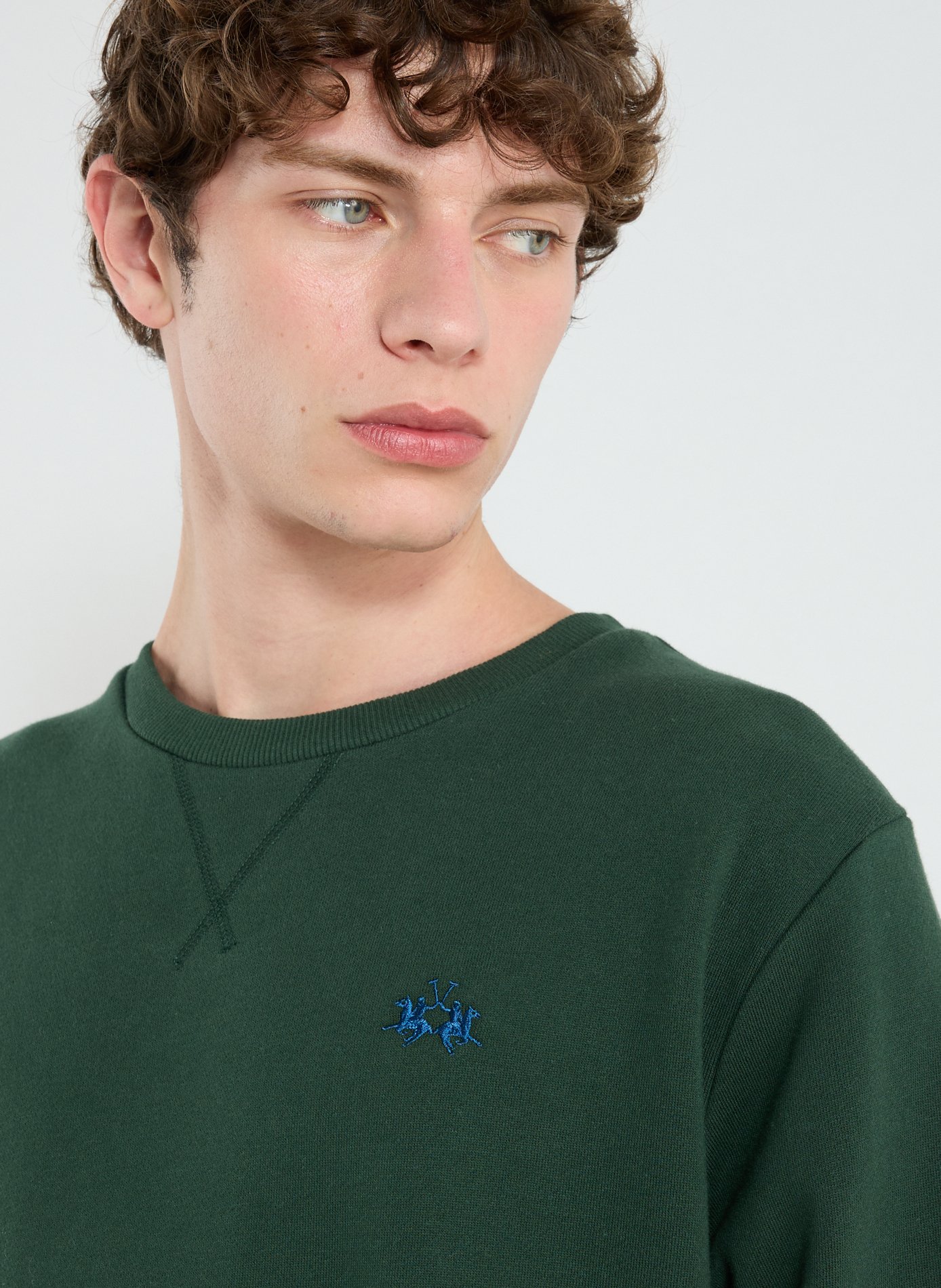 Pull droit col rond en coton LA MARTINA Vert