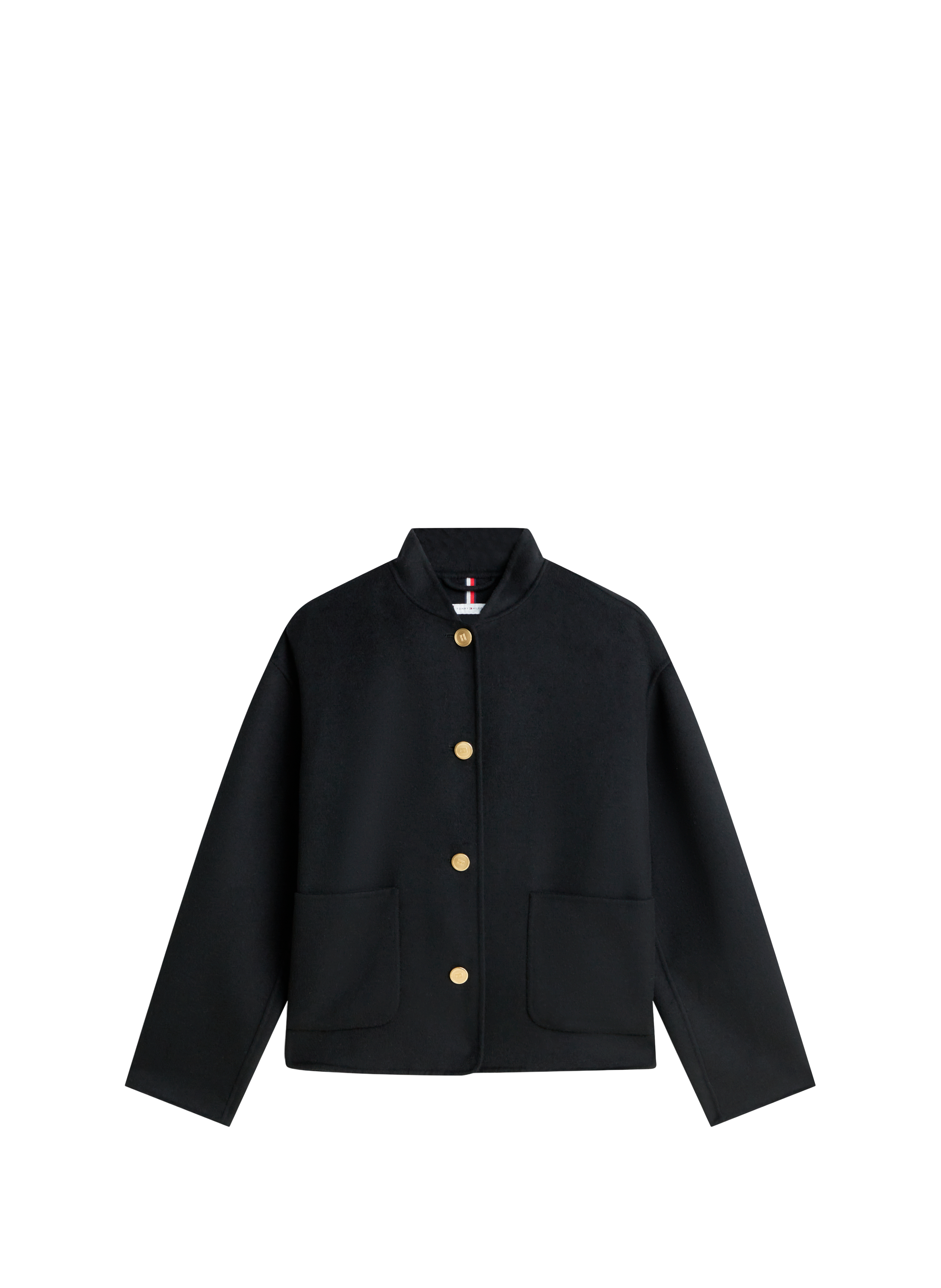 Veste courte à col montant en laine mélangée TOMMY HILFIGER Noir