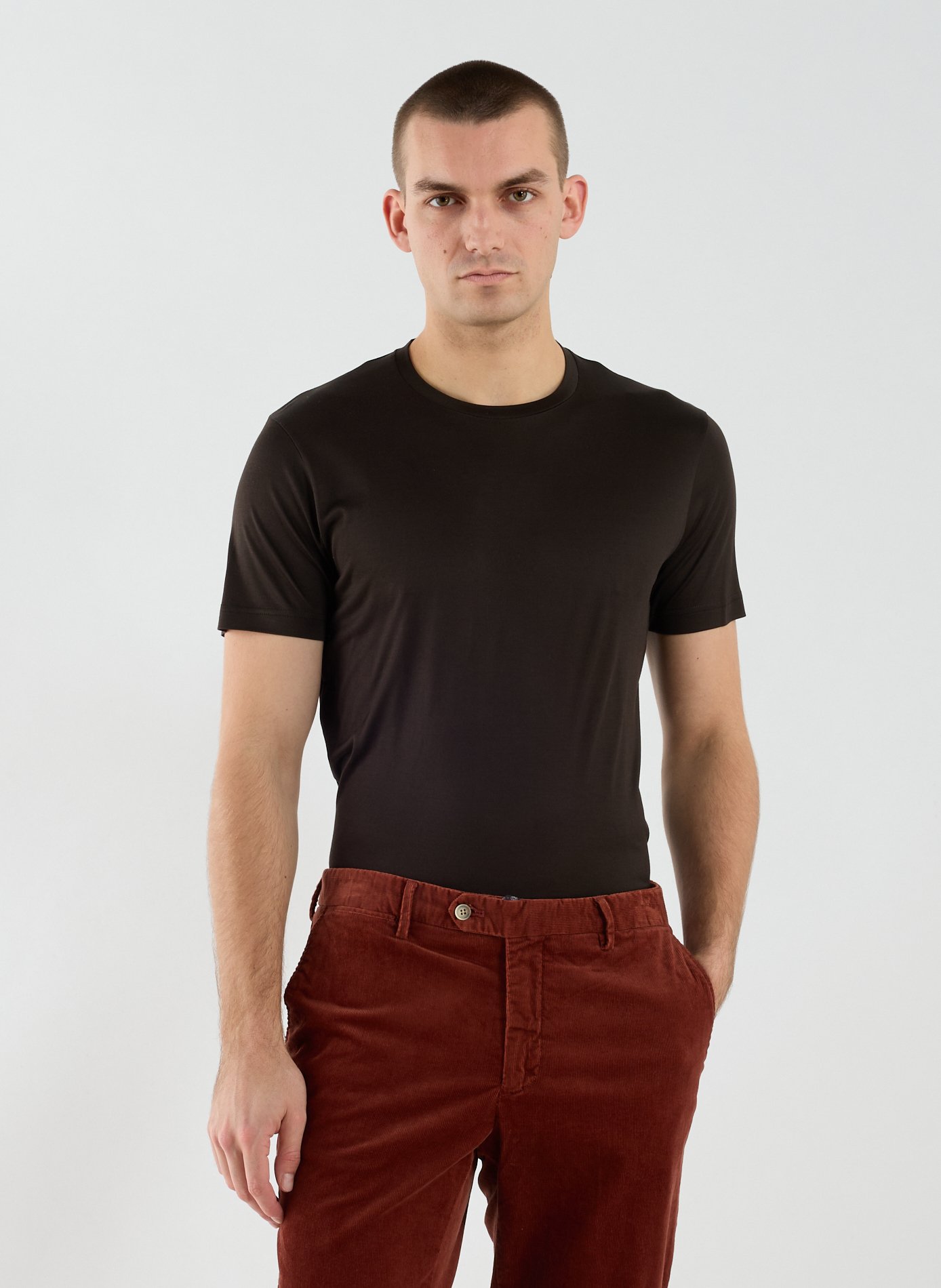 T-Shirt droit à manches courtes en soie STEFAN BRANDT Marron