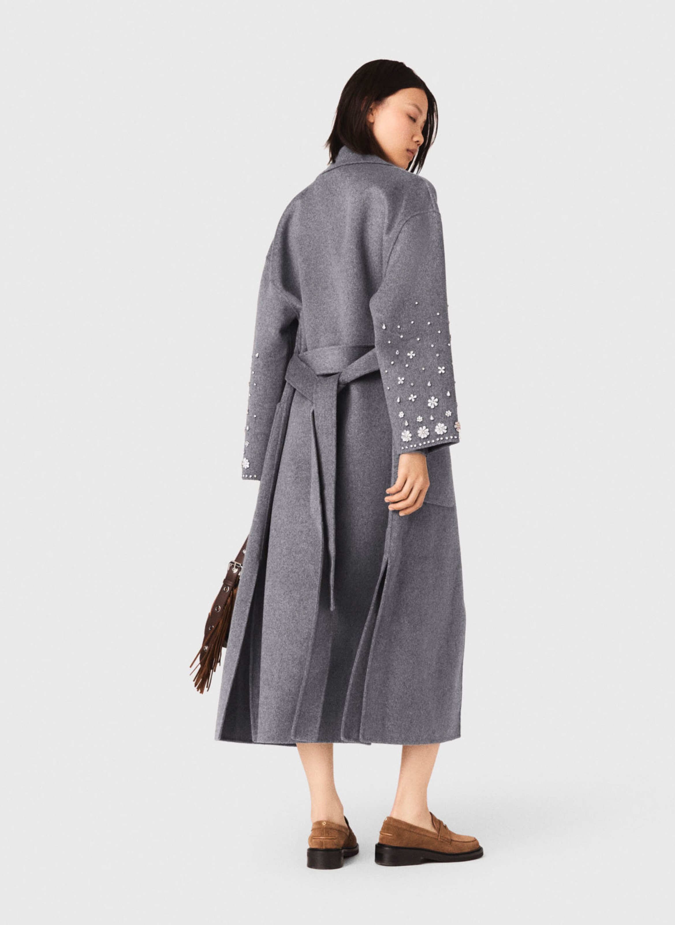 Manteau col tailleur en laine mélngée MAJE Gris