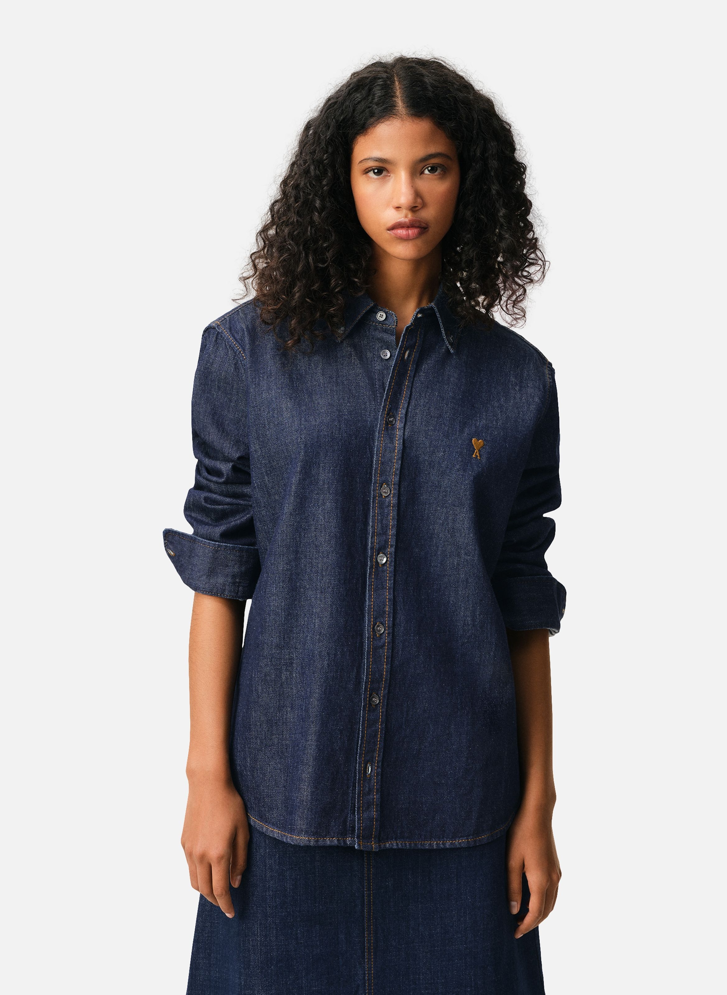 Chemise denim ami de coeur unisexe en coton AMI PARIS Bleu