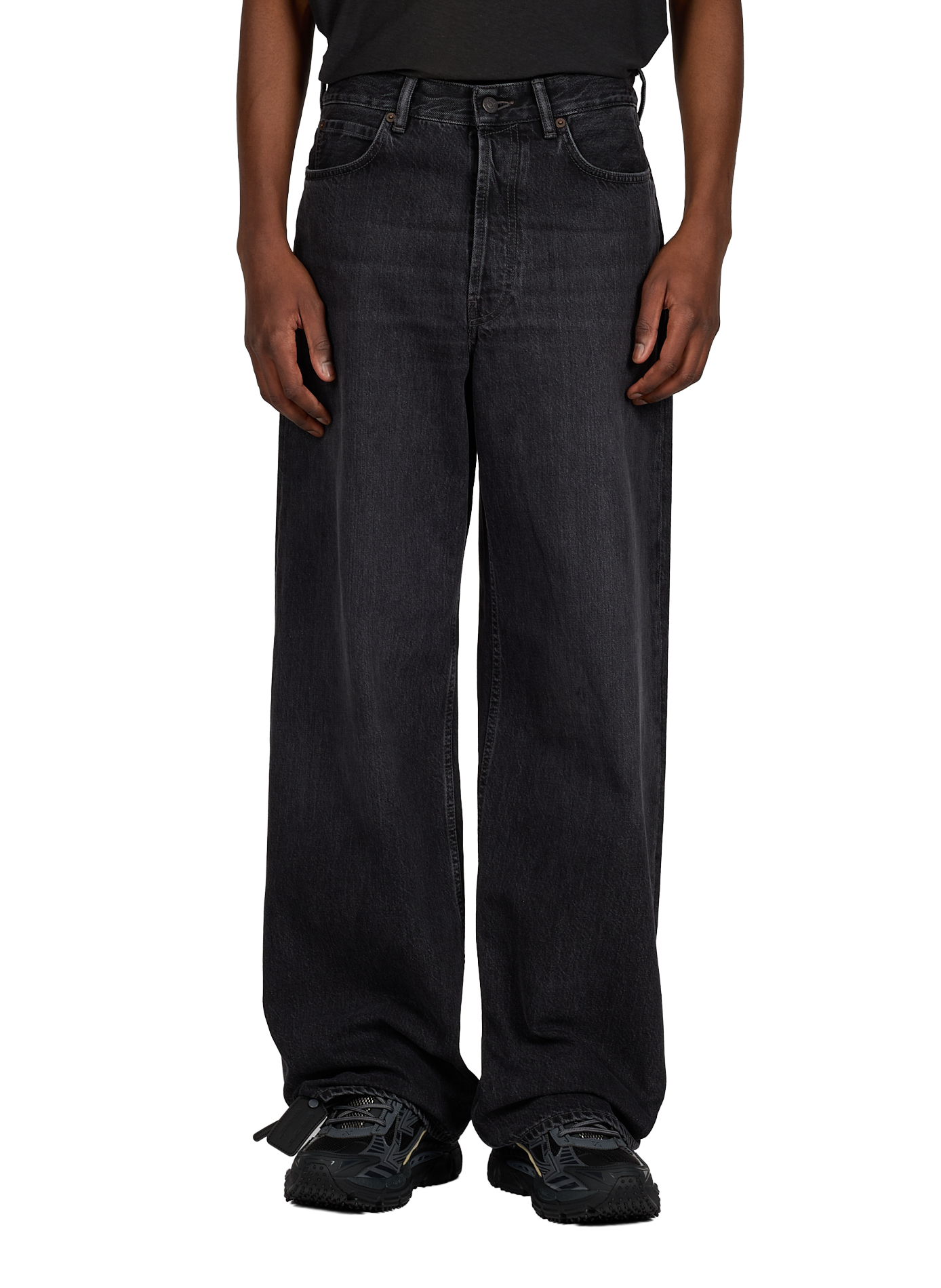 Straight and wide leg jeans in cotton and leather ACNE STUDIOS Black