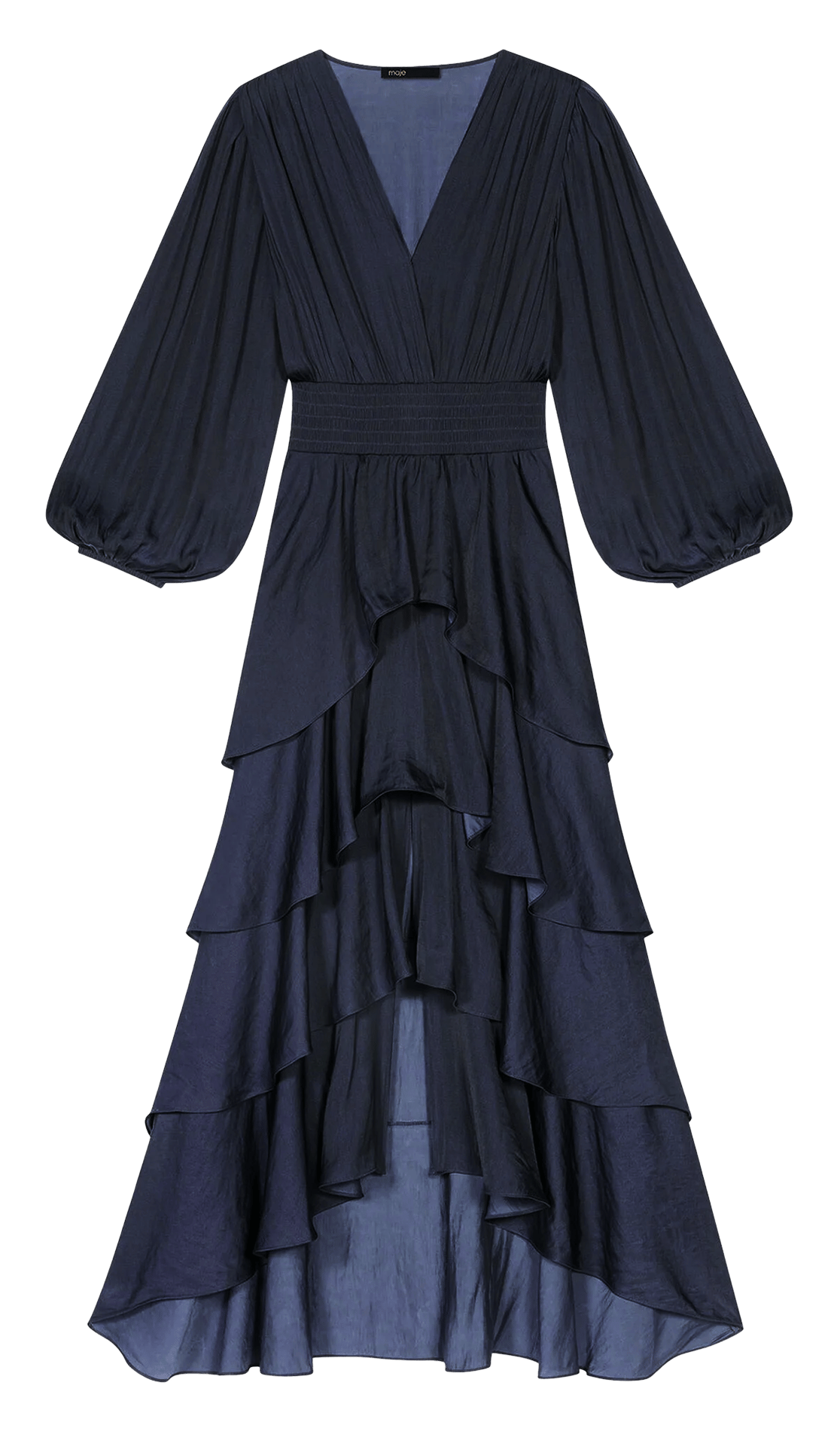 Robe longue col v à volants MAJE Bleu