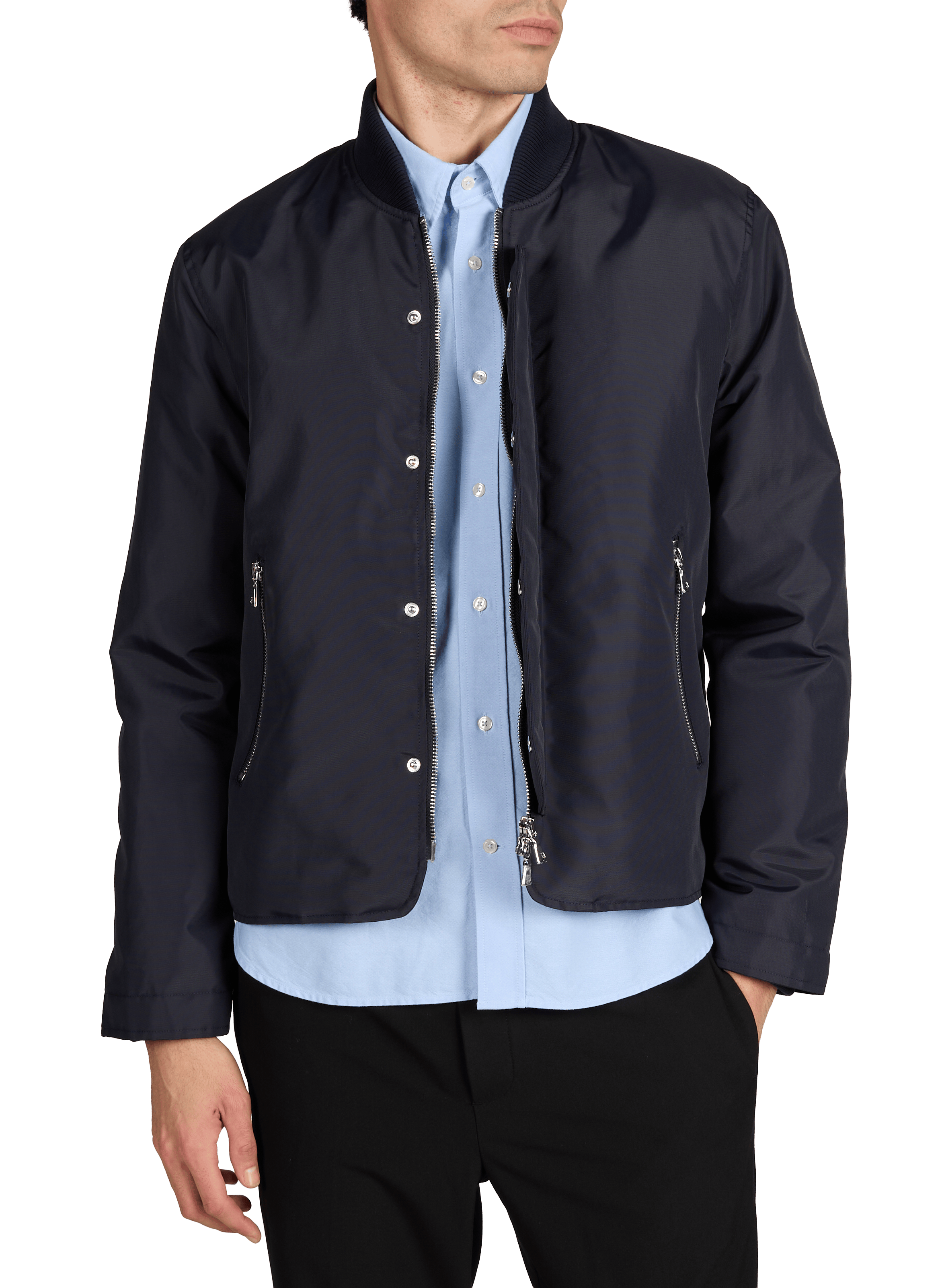 Solid Bomber Jacket with Ribbed Collar OFFICINE GENERALE Blue