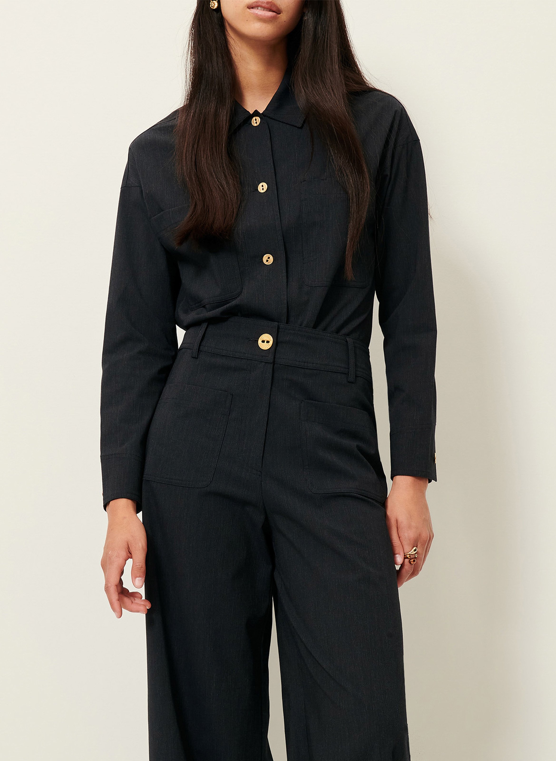 Jean évasé taille haute en coton mélangé manhatti SESSUN Gris