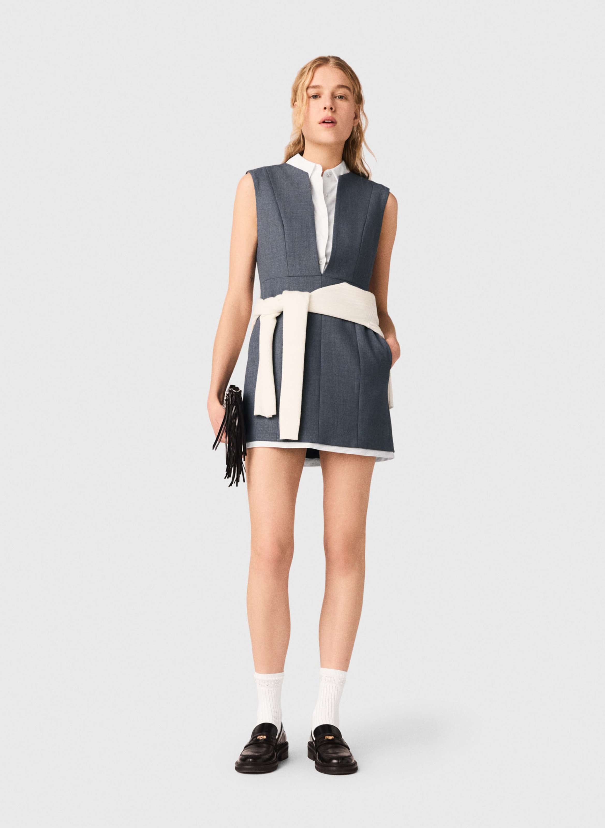 Robe courte col classique en laine mélangée MAJE Gris