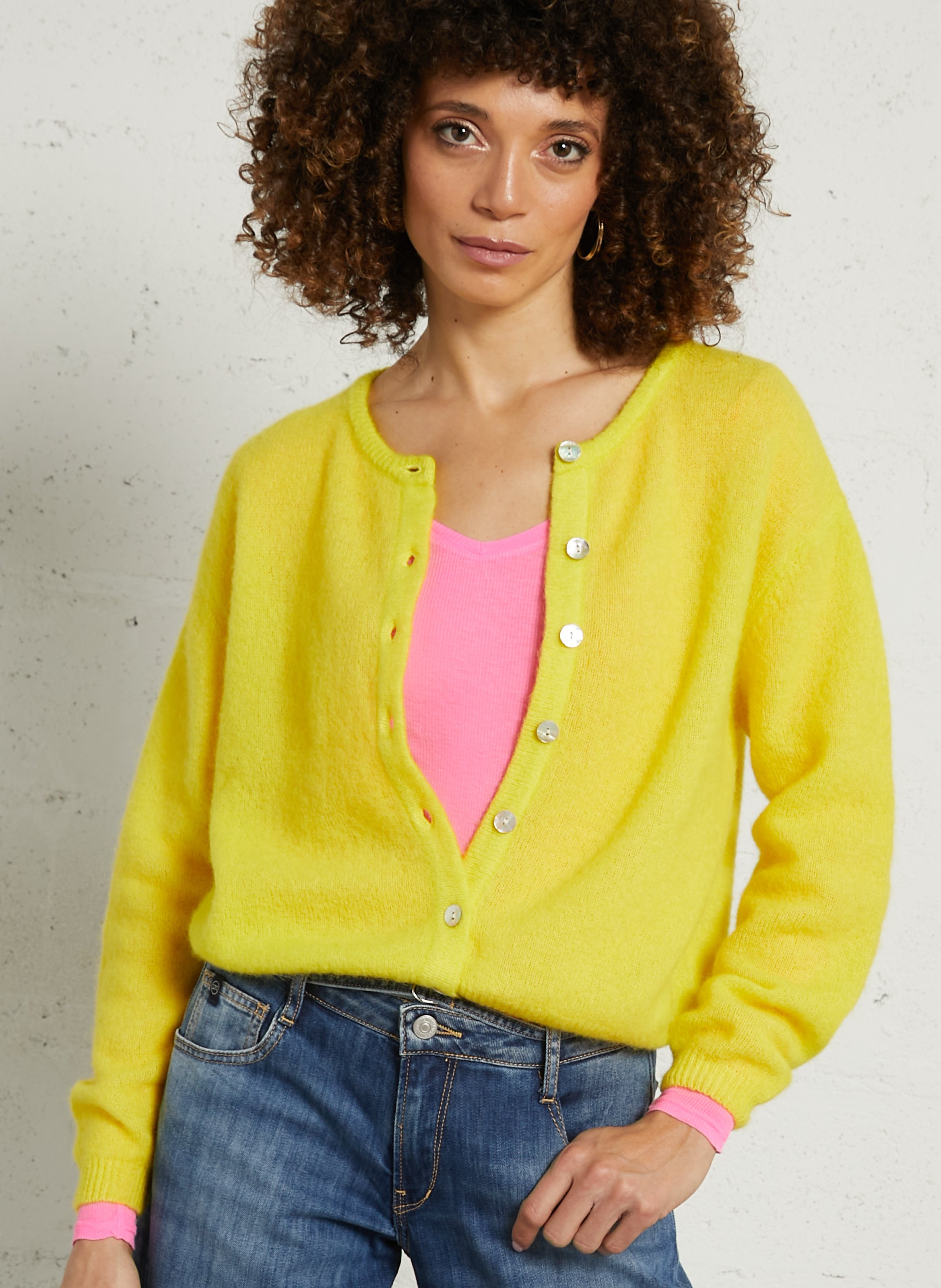 Gilet ample col rond en laine mélangée vitow  Ananas chine