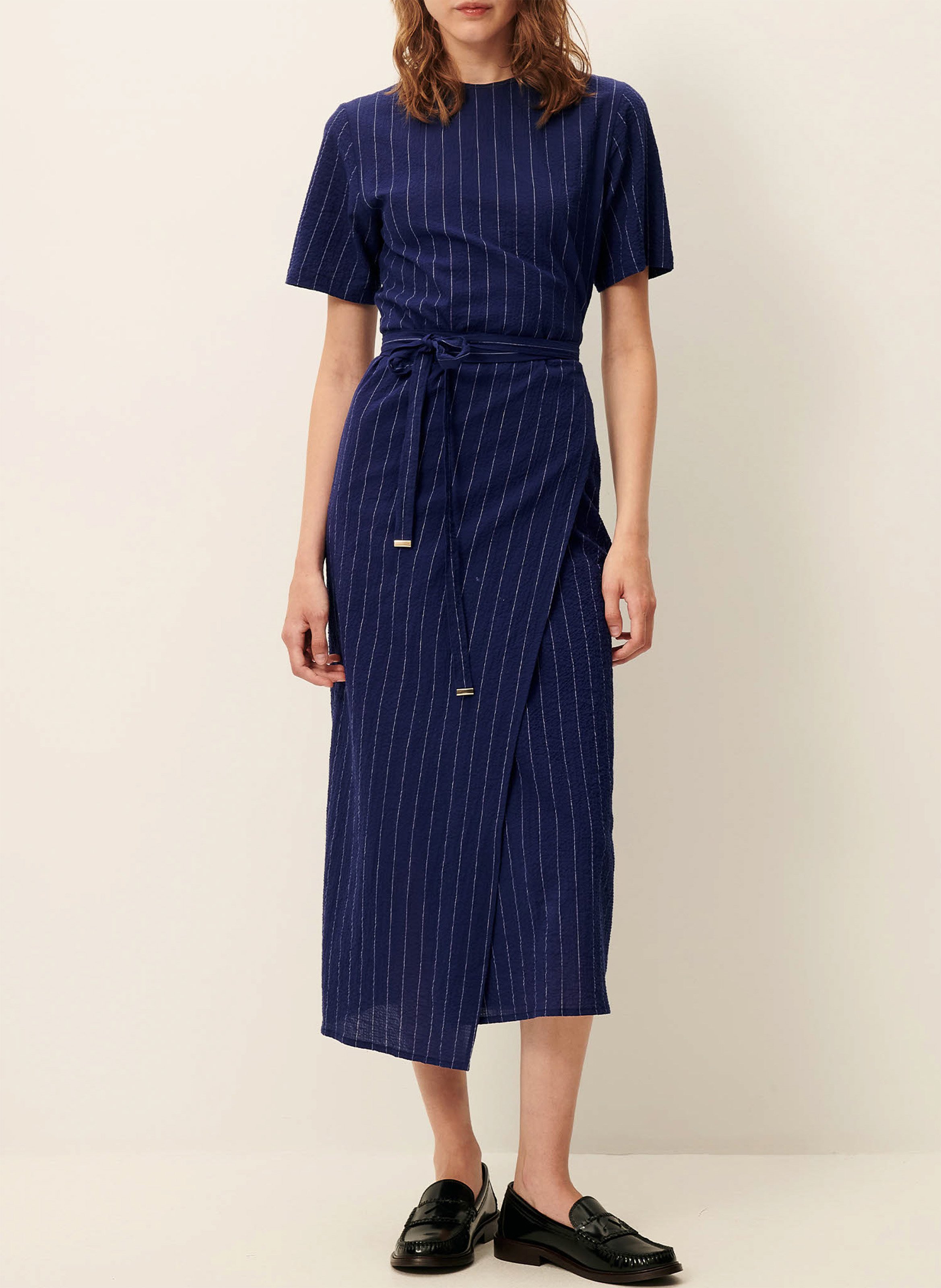 Robe midi droite cache cœur rayée lazula SESSUN Bleu