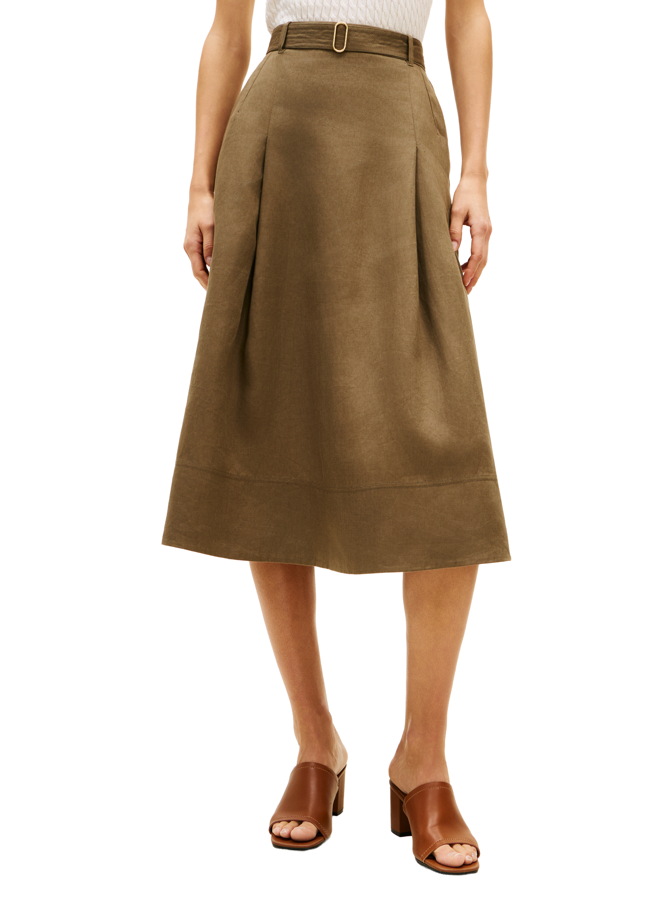 Jupe midi évasée en lin TOMMY HILFIGER Vert