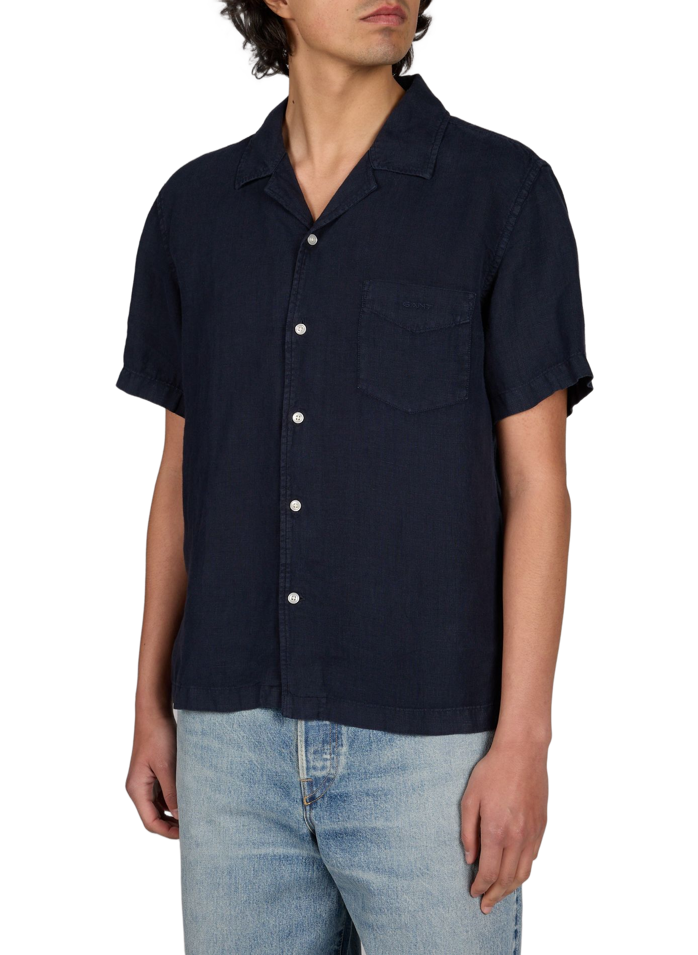 Chemise droite manches courtes en lin GANT Bleu