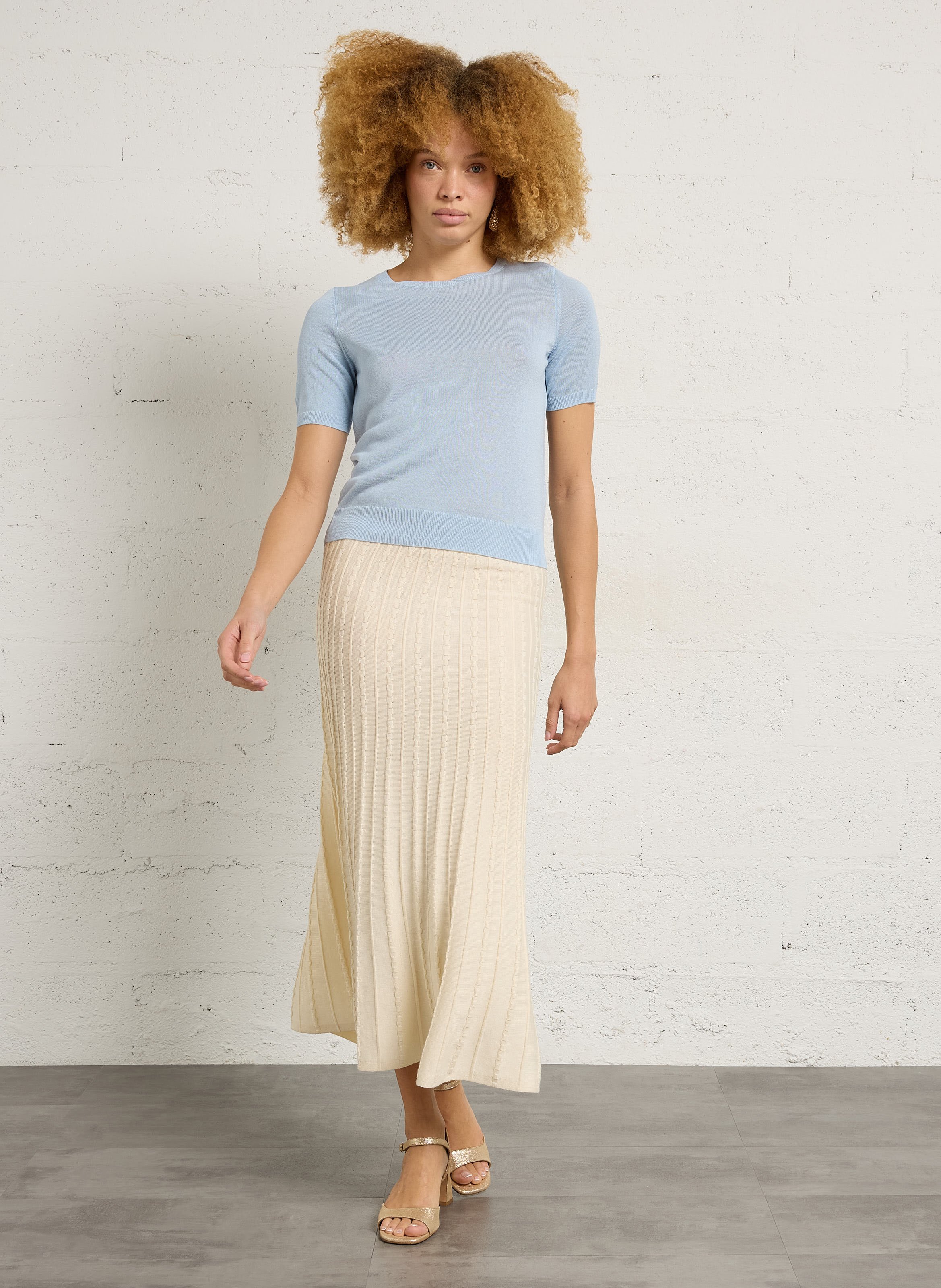 Pull manches courtes en maille fine unie paprika bis MAISON 123 Bleu