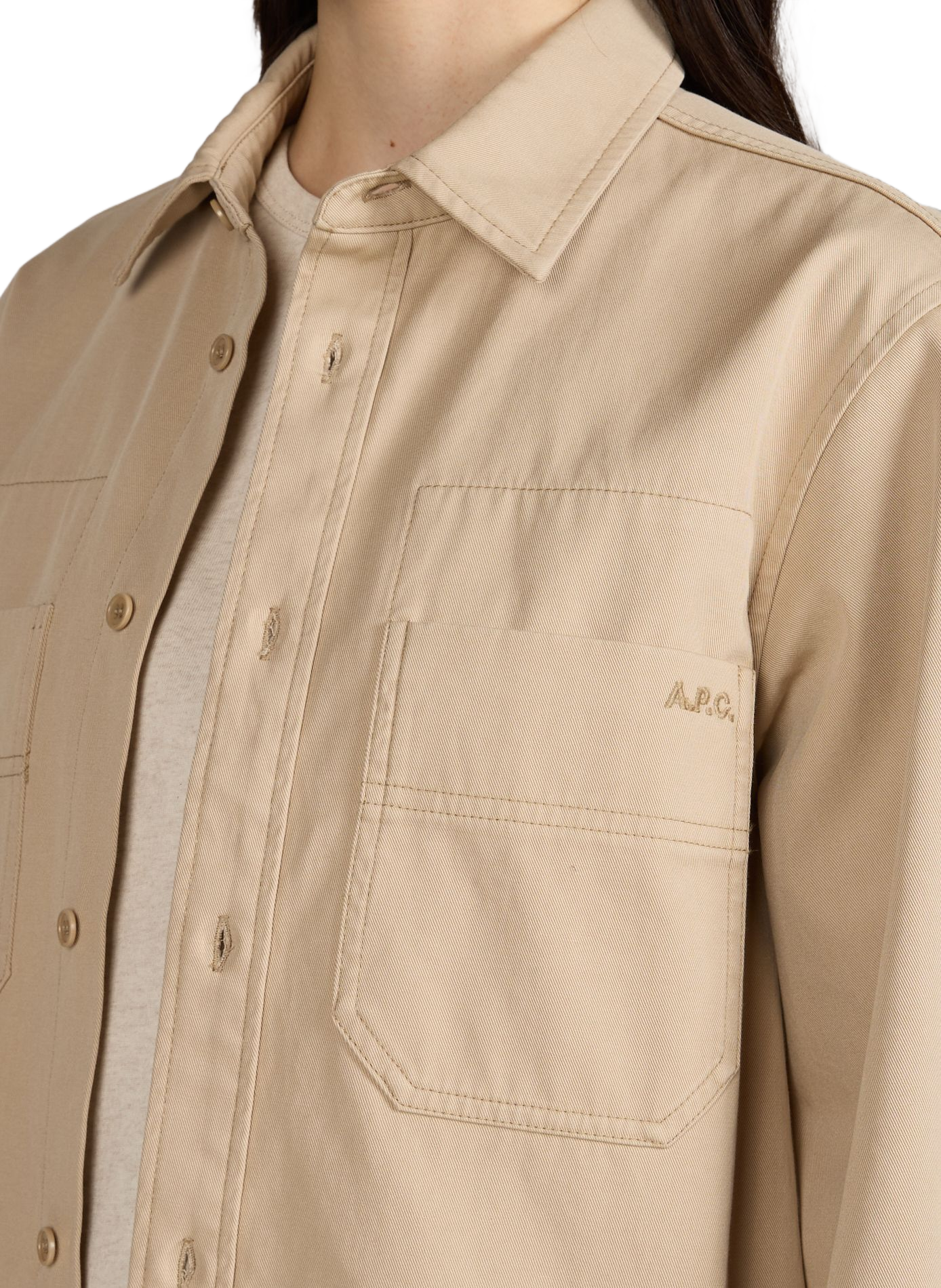 Solid color cotton overshirt A.P.C. Beige