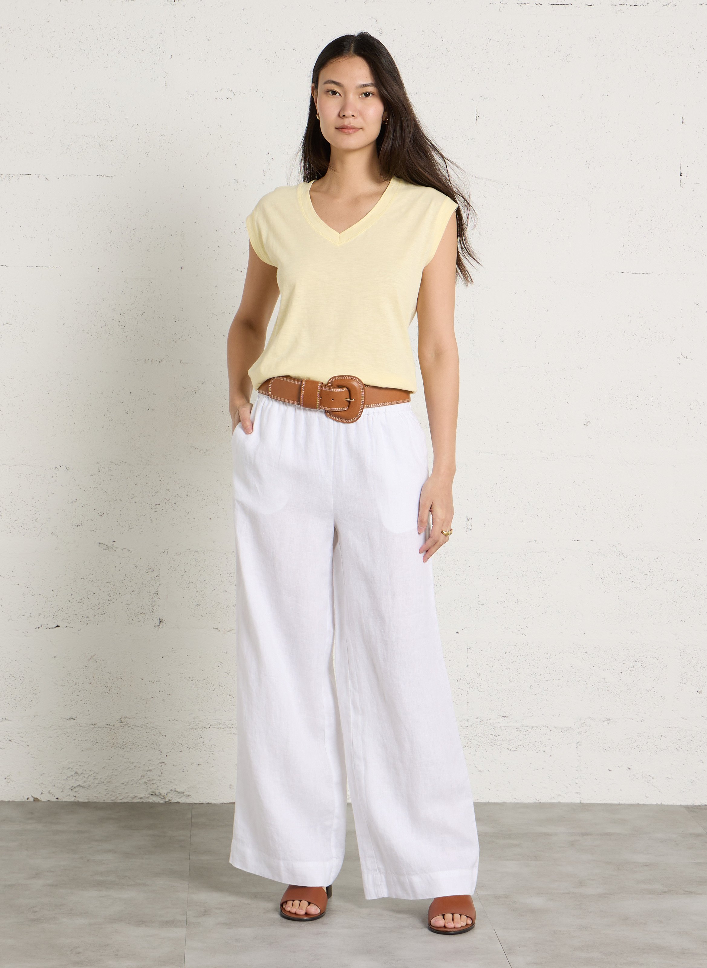Pantalon large en lin tim MAISON 123 Blanc