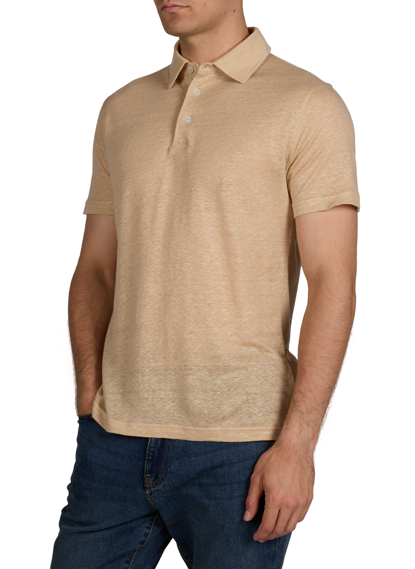 Polo à manches courtes en lin AURELIEN Beige