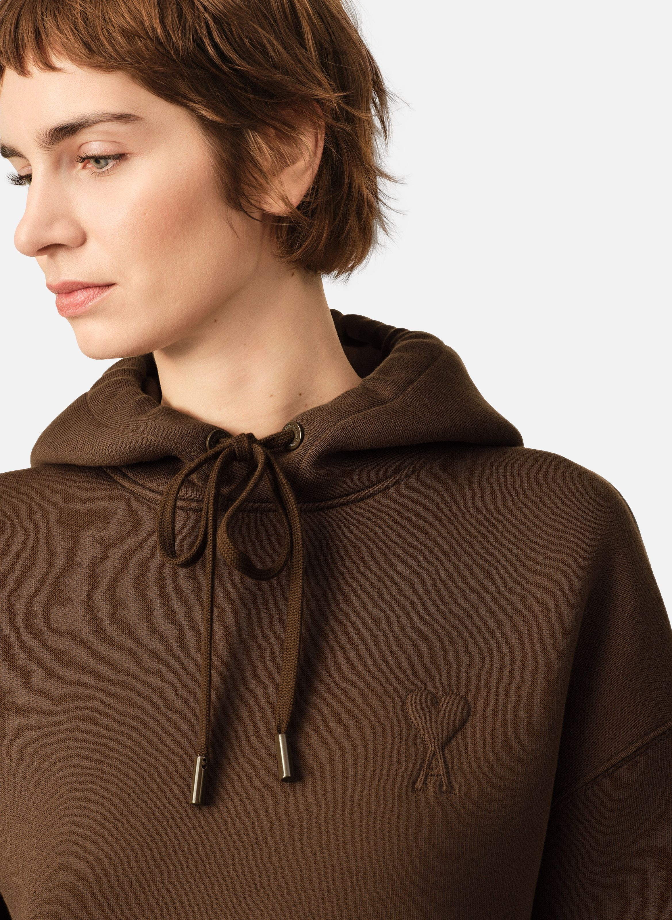 Hoodie unisexe en coton ami de coeur embossé AMI PARIS Marron
