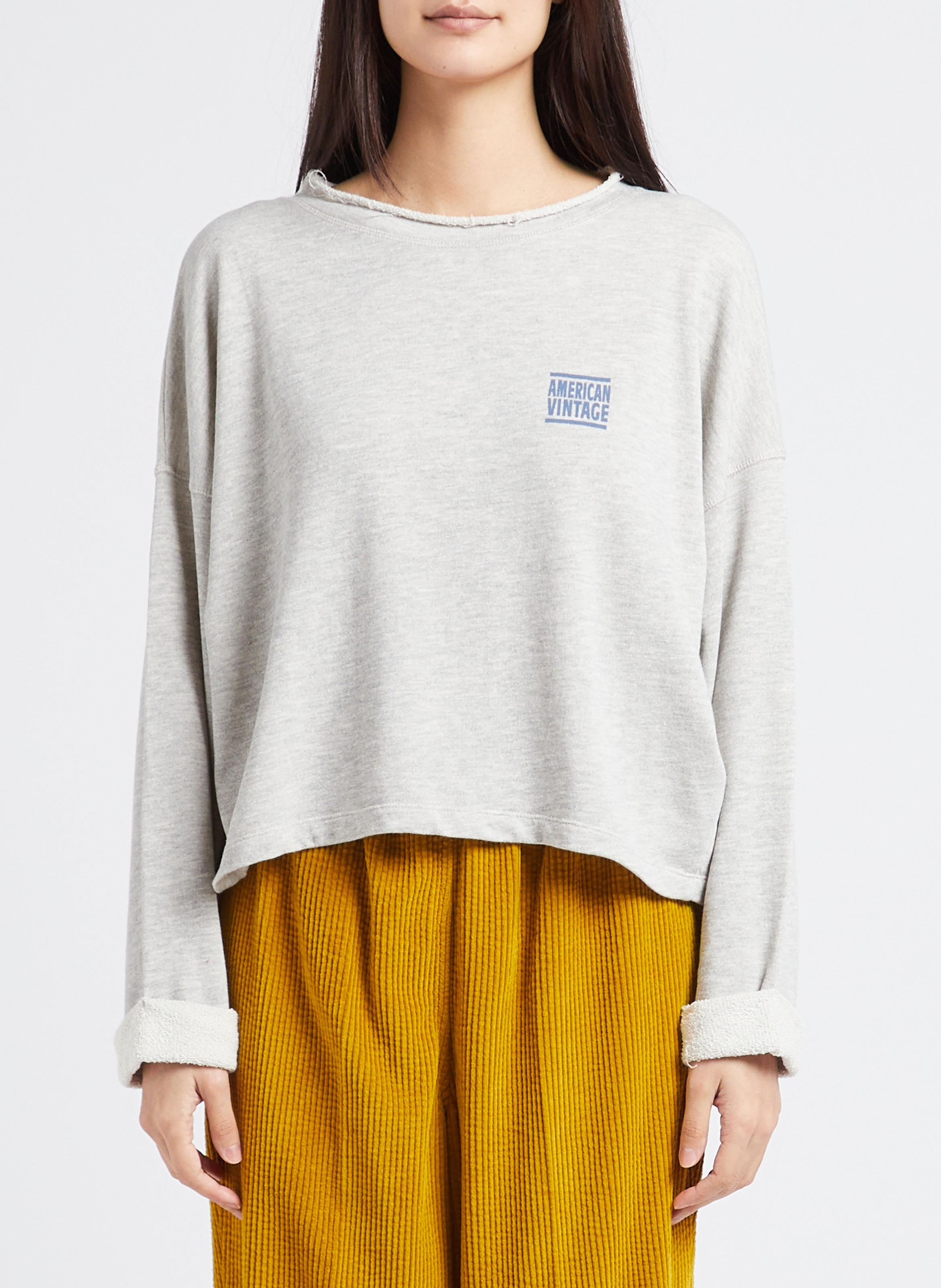 Sweat col rond en coton mélangé zofbay AMERICAN VINTAGE Gris