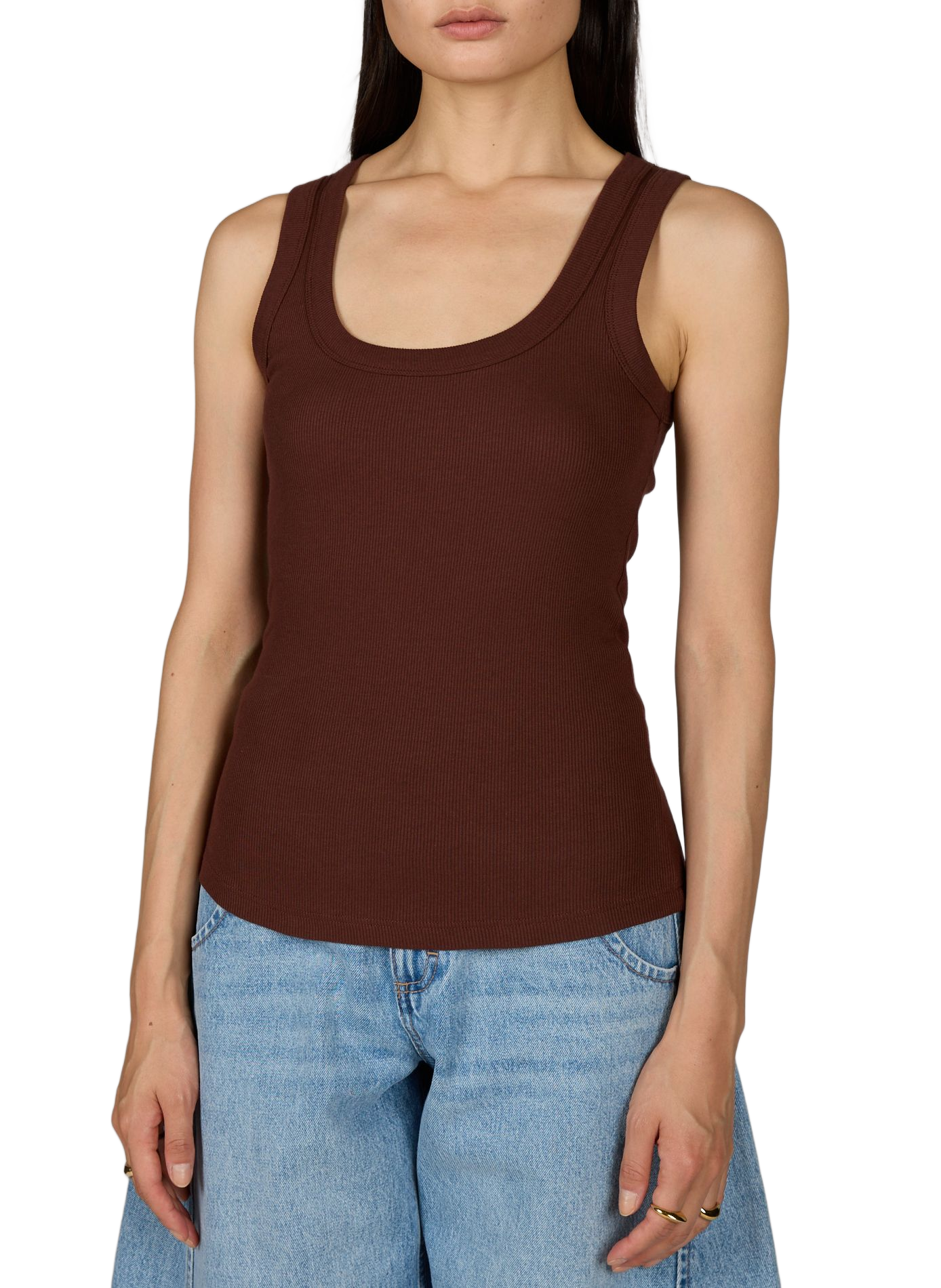 Ribbed cotton blend Tank top TOPSHOP Brown