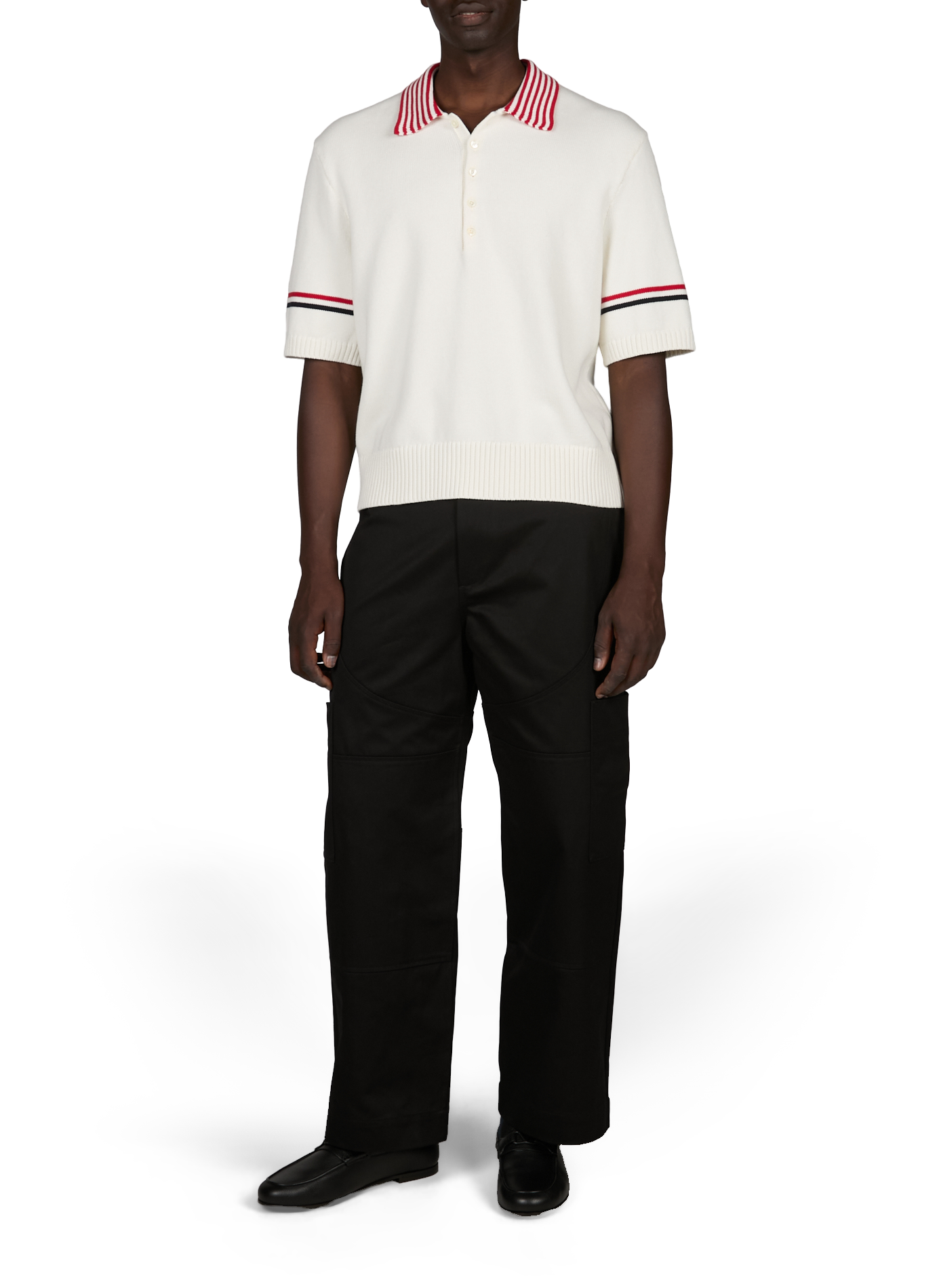 Straight fit short-sleeved knit polo THOM BROWNE White