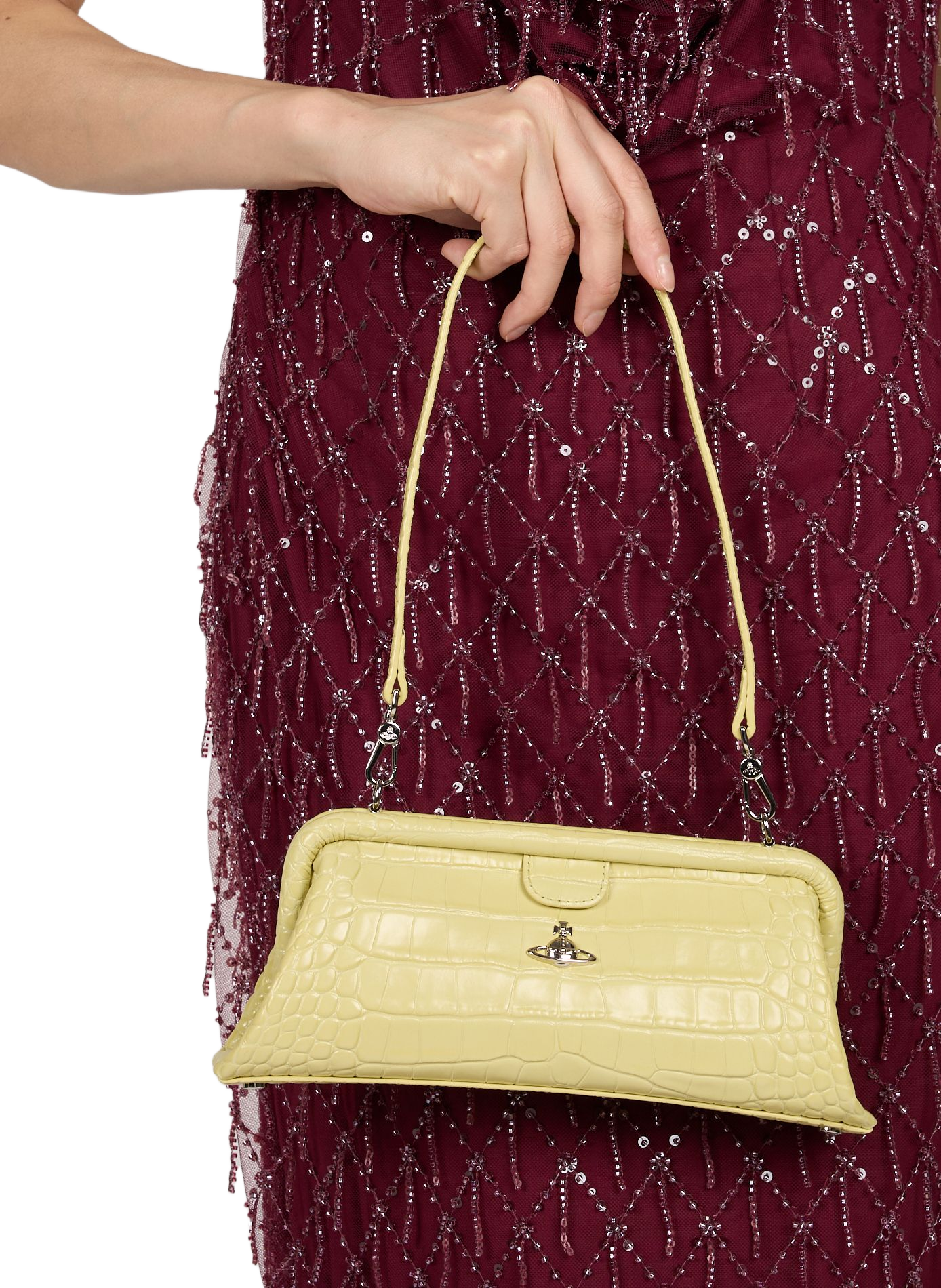 Sac porté épaule peau de crocodile en cuir  VIVIENNE WESTWOOD Jaune