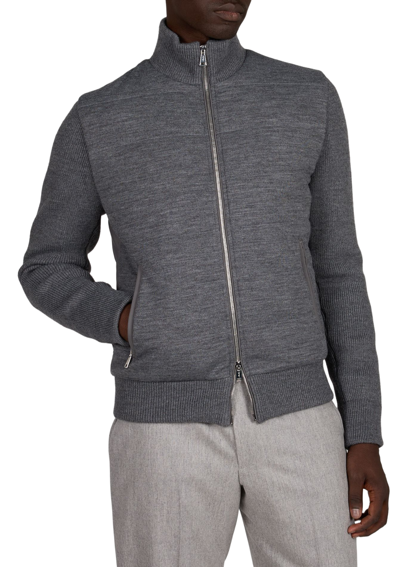 Quilted straight-cut jacket in wool and cashmere. AURELIEN Grey