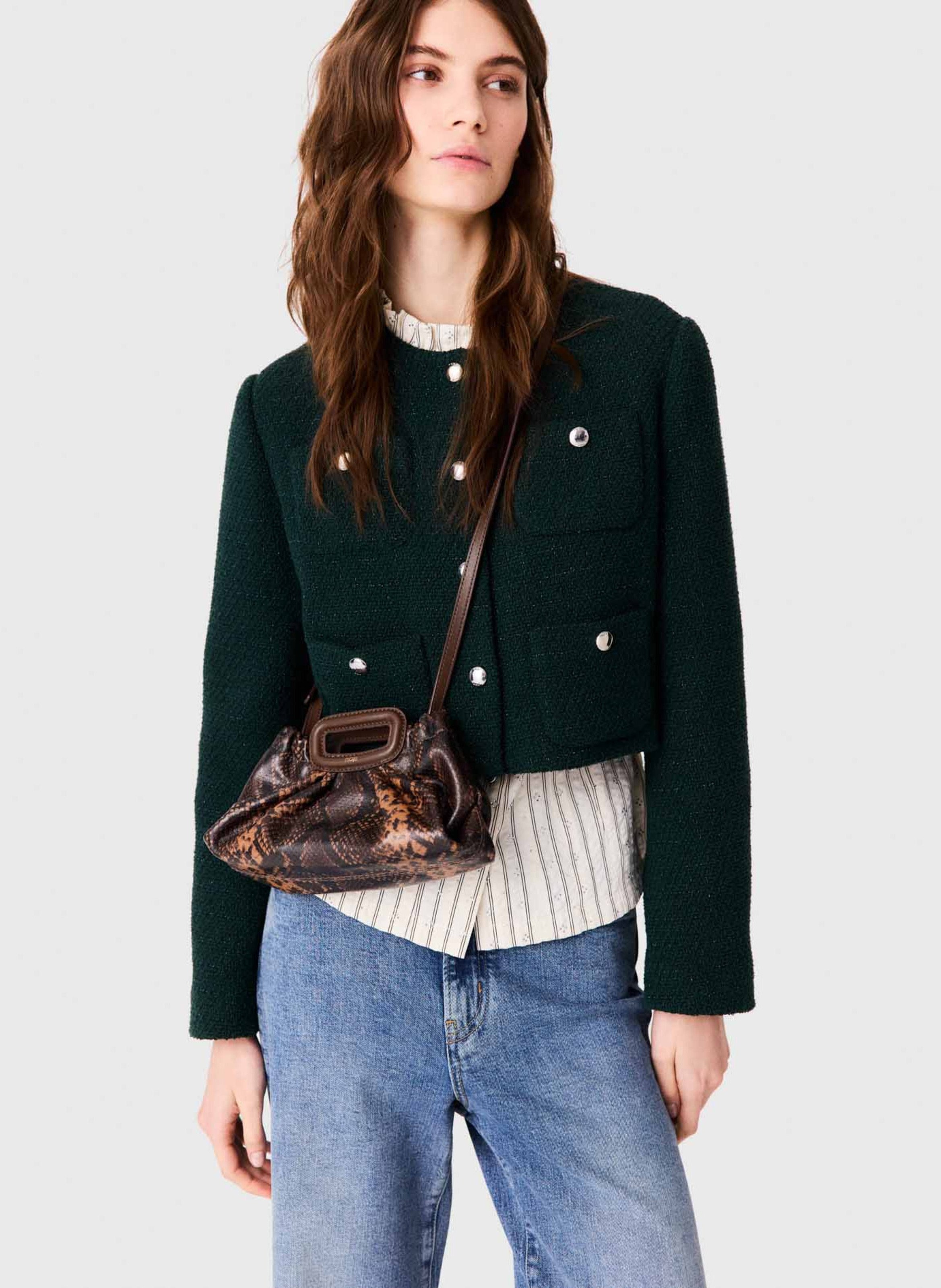 Mini clutch en cuir embossé python MAJE Marron