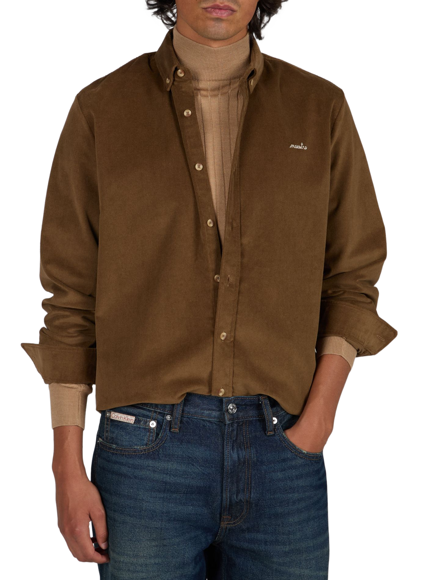 Straight classic collar shirt in blended cotton MAISON LABICHE Brown