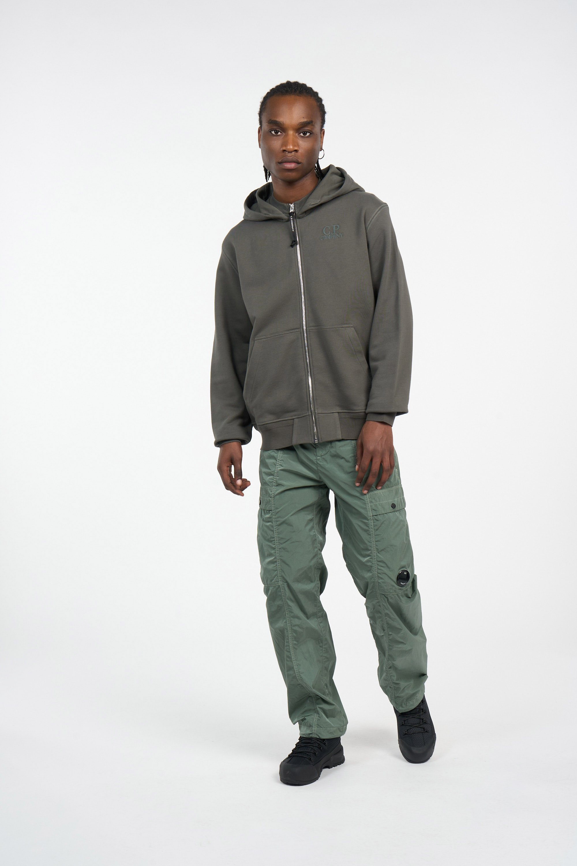 Hoodie zippé diagonal raised fleece zip hooded sweatshirt CP COMPANY Kaki