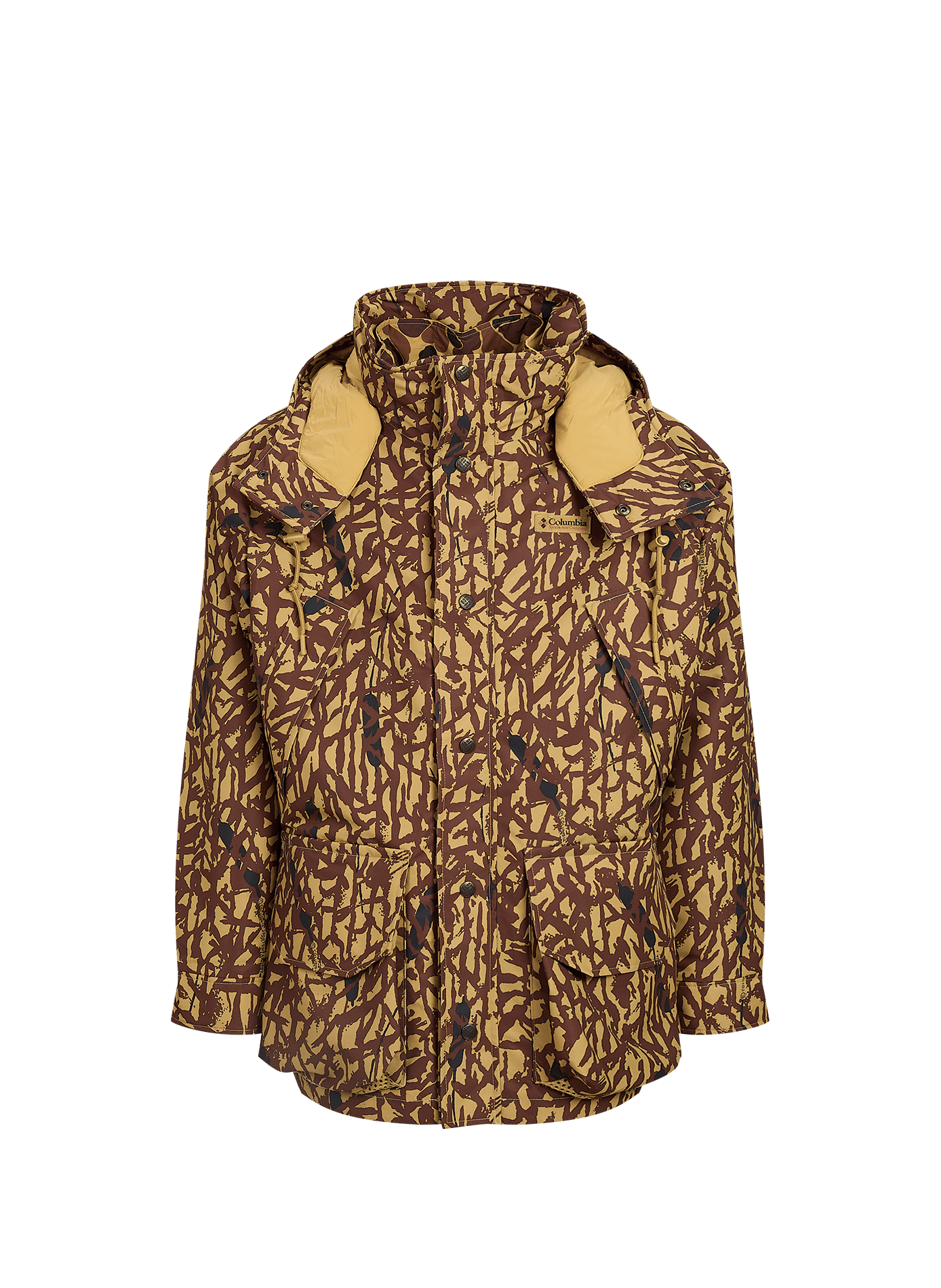 Straight printed hooded puffer jacket COLUMBIA Brown
